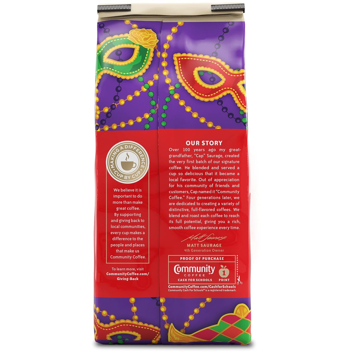 Community Coffee Mardi Gras King Cake Flavored 72 Ounce, Medium Roast Ground Coffee, 12 Ounce (Pack of 6)