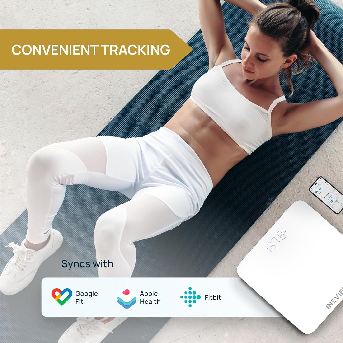 INEVIFIT Smart Bathroom Scale, Highly Accurate Bluetooth Digital Bathroom Body Weight Scale, Precisely Measures Weight & BMI for Unlimited Users (S-White)