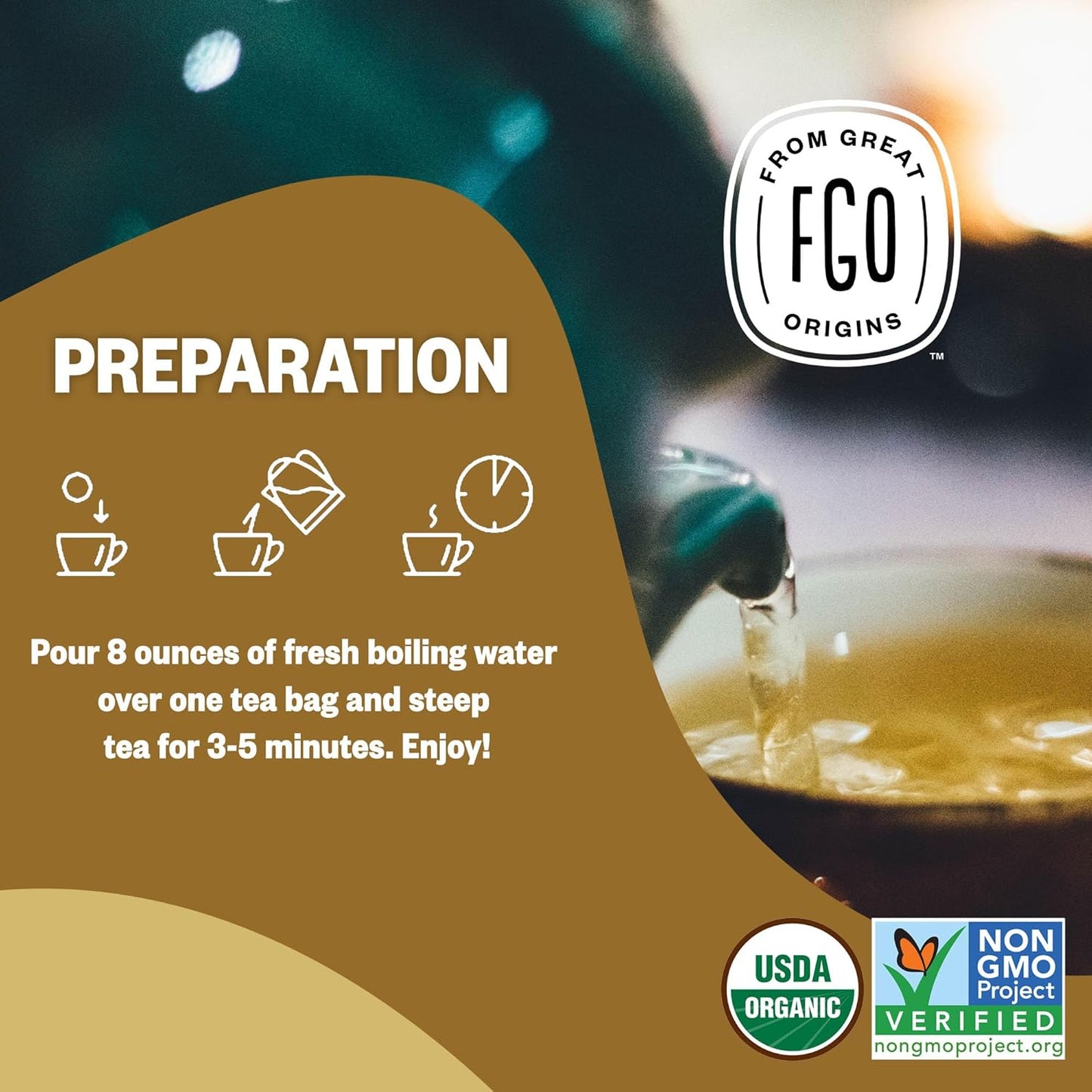 FGO Organic Chamomile Tea, 40 Count, Eco-Conscious Tea Bags, Resealable Bag (Pack of 1)