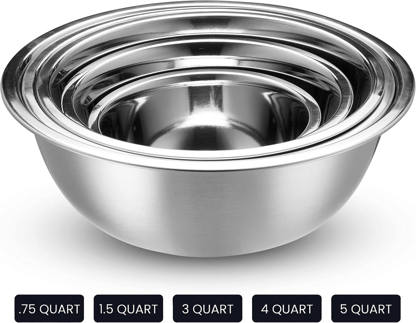 WHYSKO Stainless Steel Mixing Bowl Set, 10 Piece Stainless Steel Mixing Bowls with Lids Set for Food Prep Storage and Serving, Dishwasher Safe for Kitchen Baking Cooking, Silver