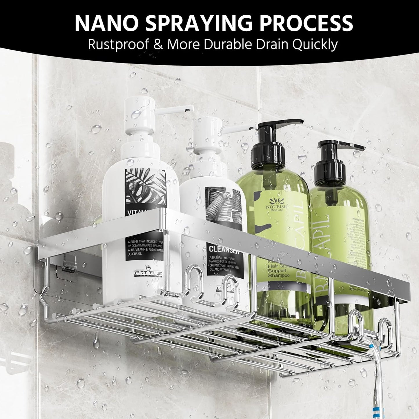 Moforoco 3-Pack Shower Caddy Basket Shelf with Soap Holder, No Drilling Traceless Adhesive Shower Wall Shelves, Rustproof Silver Bathroom Shower Storage Organizer