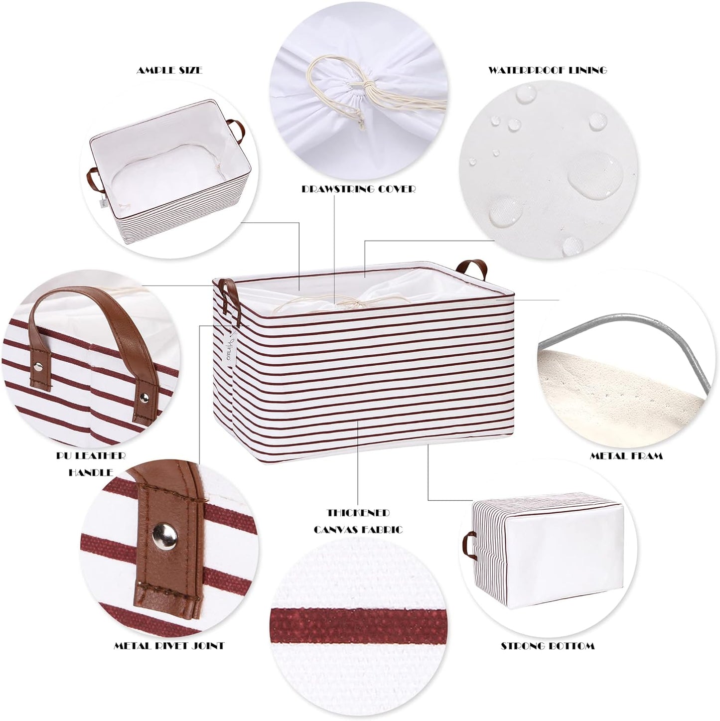 Hinwo 70L Extra Large Storage Bins, Closet Organizers and Storage, Foldable Clothes Storage Baskets with Handles, Containers for Clothing, Blanket, Comforters, Toys, Bedding (Burgundy Stripe)