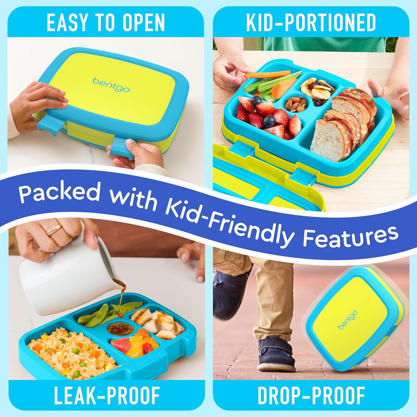Bentgo Kids Bento-Style 5-Compartment Leak-Proof Lunch Box - Ideal Portion Sizes for Ages 3 to 7 - Durable, Drop-Proof, Dishwasher Safe, PFAS & BPA-Free & Made with Food-Safe Materials (Citrus Yellow)