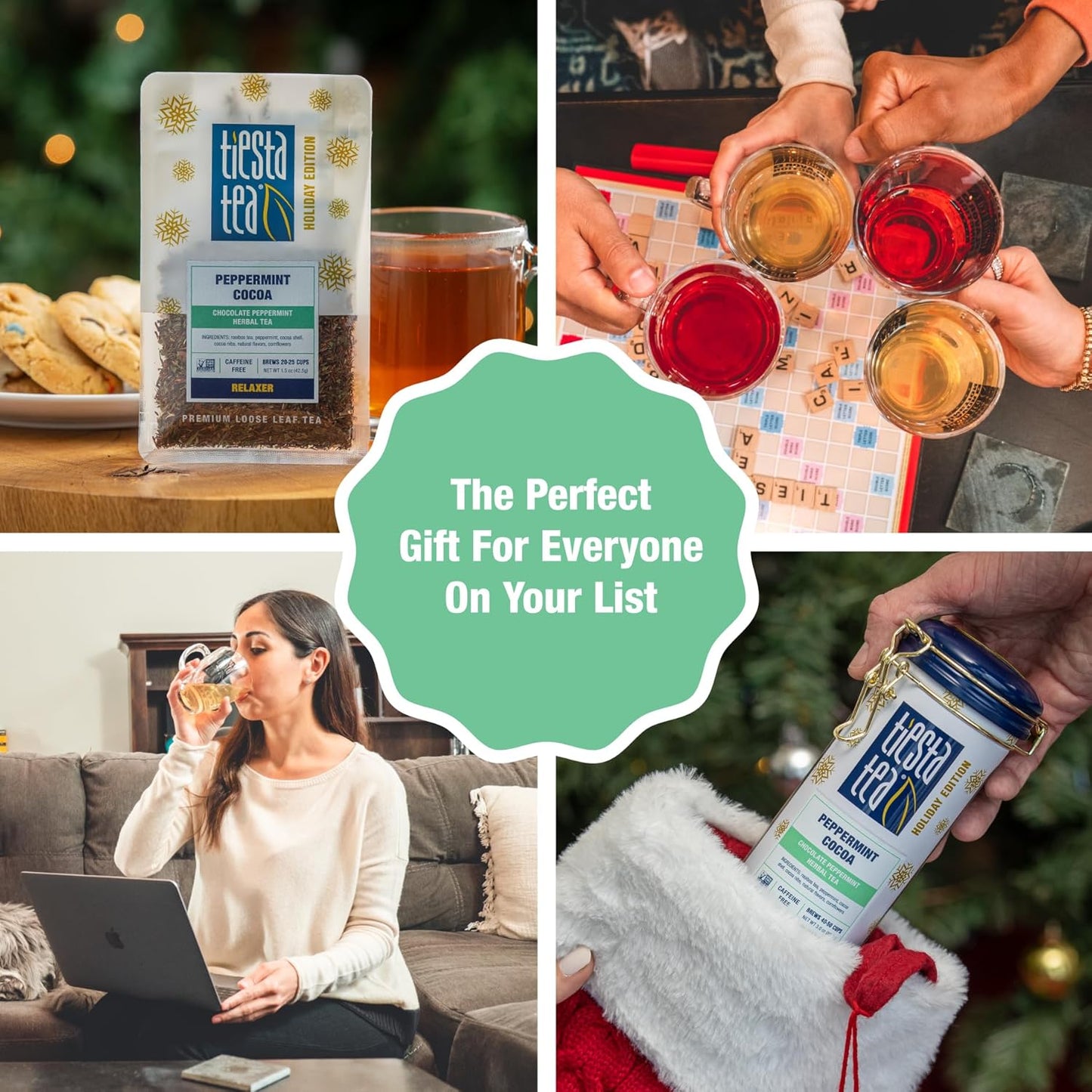 Tiesta Tea Cozy Peppermint Cocoa, Premium Loose Leaf Blends, Chocolate Peppermint Herbal Tea, Caffeine-Free, Holiday Blend, Holiday Edition, Hot or Iced Brew, Up to 25 Cups, 1.5oz Resealable Pouch