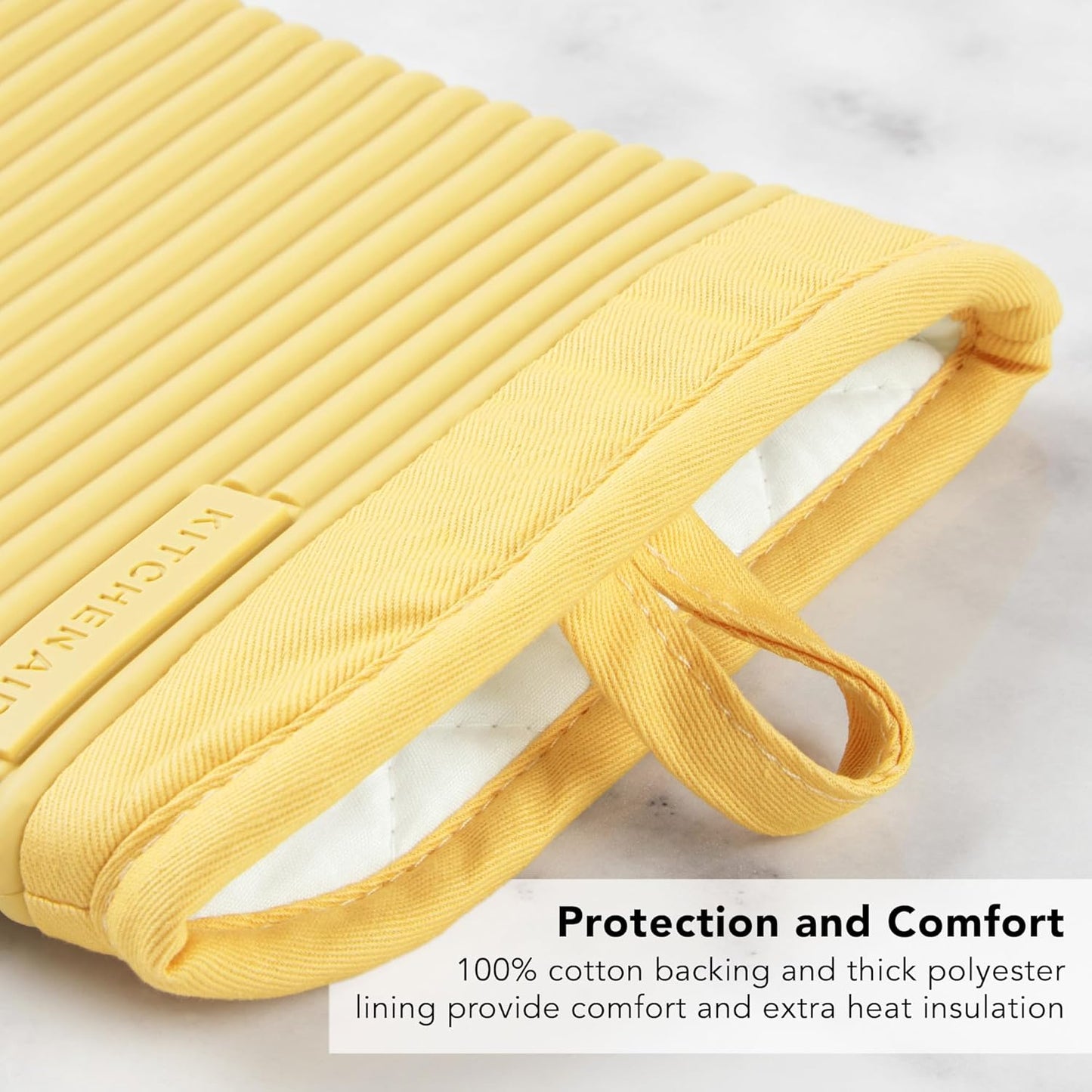 KITCHENAID Ribbed Soft Silicone Oven Mitt 2-Pack Set, 7.5"x13", Butter Yellow