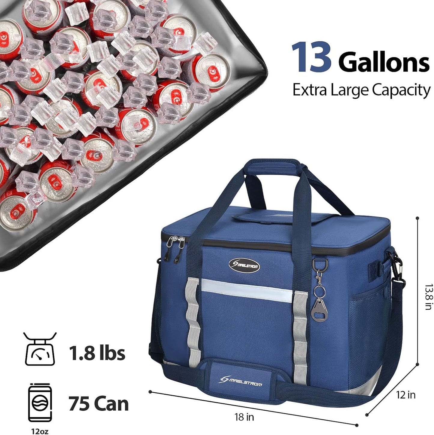 Maelstrom Collapsible Soft Cooler Bag, 24/30/60/75 Cans Beach Cooler, Ice Chest, Leakproof & Portable for Beach, Camping, Road Trips & Grocery Shopping