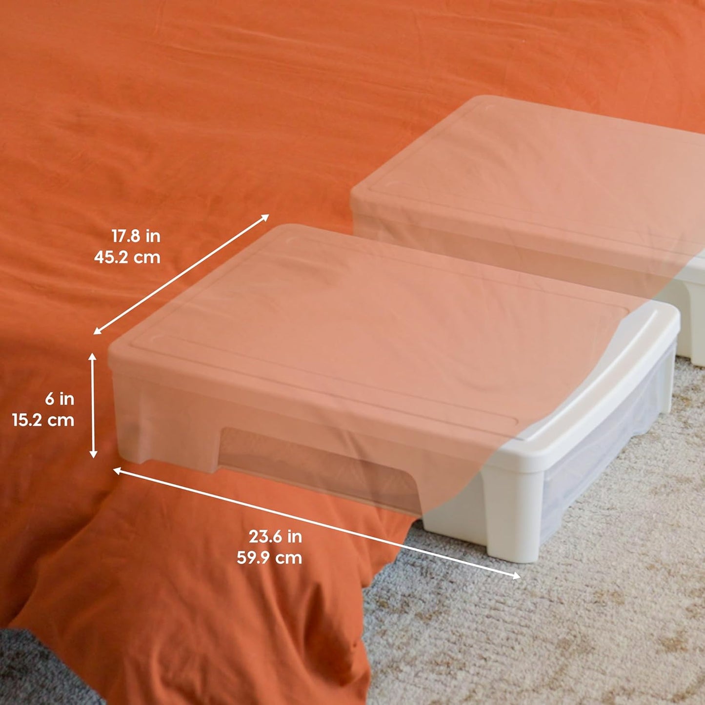 IRIS USA 22 Qt Under Bed Storage, Stackable Organizer Bin Plastic Container with Sliding Drawer, 2 Pack, Multi-Purpose for Clothes, Shoes, Bedding, White