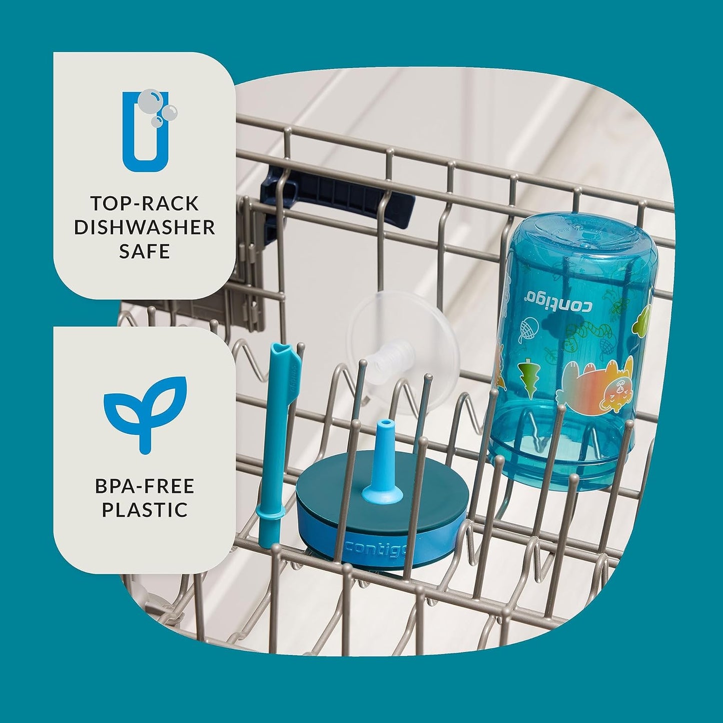 Contigo Kids’ Leighton Straw Tumbler with Spill-Proof Leak-Proof Lid 14oz Juniper/Blue Forest