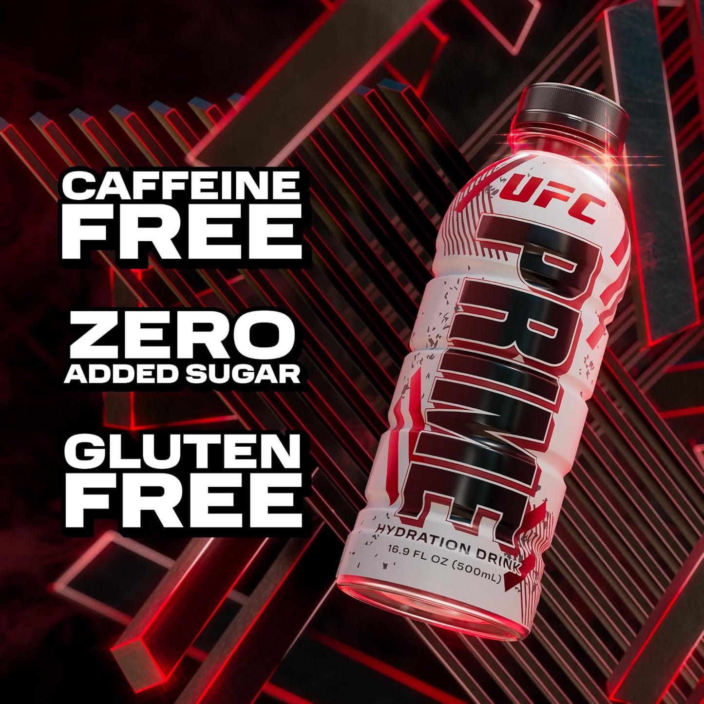 PRIME Hydration UFC, Sports Drinks, Electrolyte Enhanced for Ultimate Hydration, 250mg BCAAs, B Vitamins, Antioxidants, Low Sugar, 16.9 Fl Oz, 12 Pack