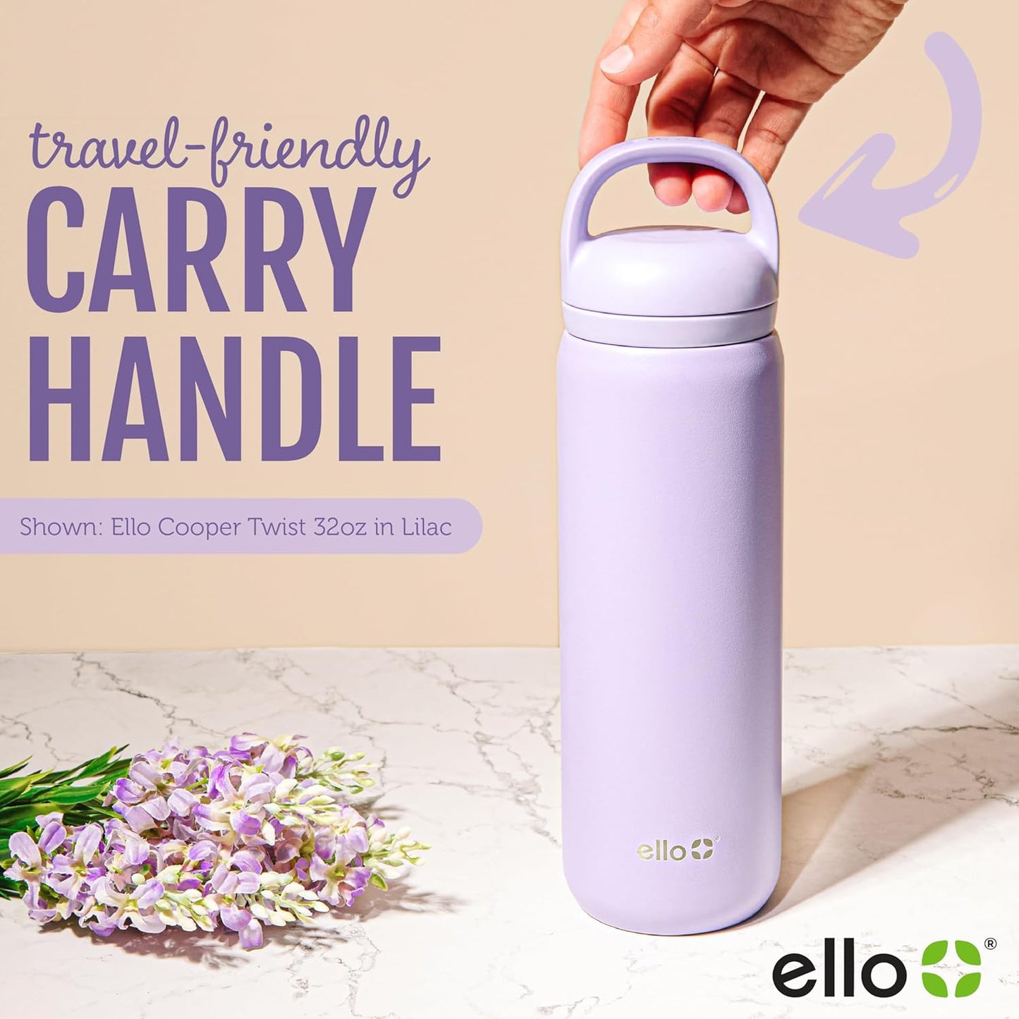 Ello Cooper Twist 32oz Stainless Steel Water Bottle with Chug Lid | Leak Proof | Double Walled and Vacuum Insulated | Built in Carry Loop | Dishwasher Safe | Yucca