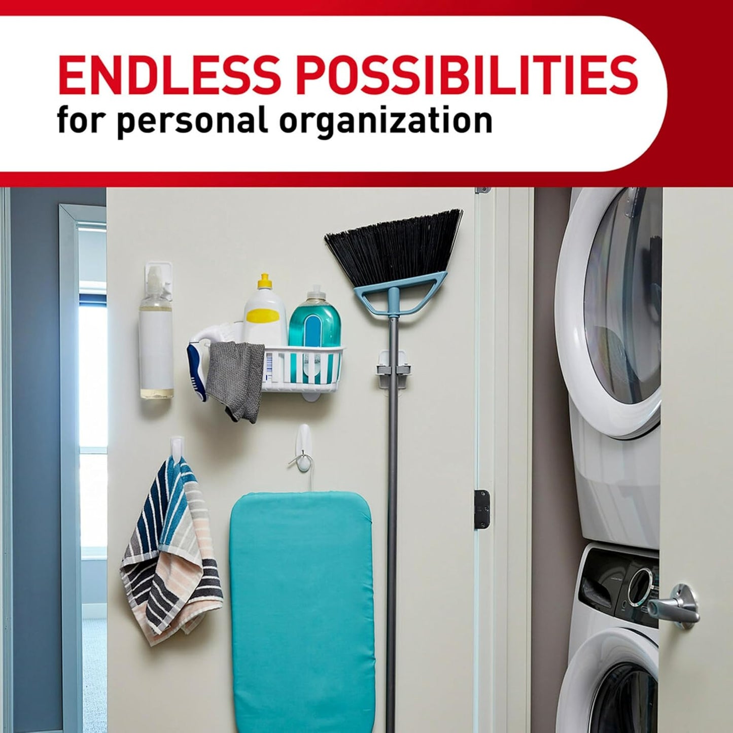 Command Broom and Mop Grippers Wall Hook, Damage Free Hanging Wall Mount Broom and Mop Holder, No Tools Household Cleaning Organizer for Living Spaces, 6 Hangers and 16 Command Strips