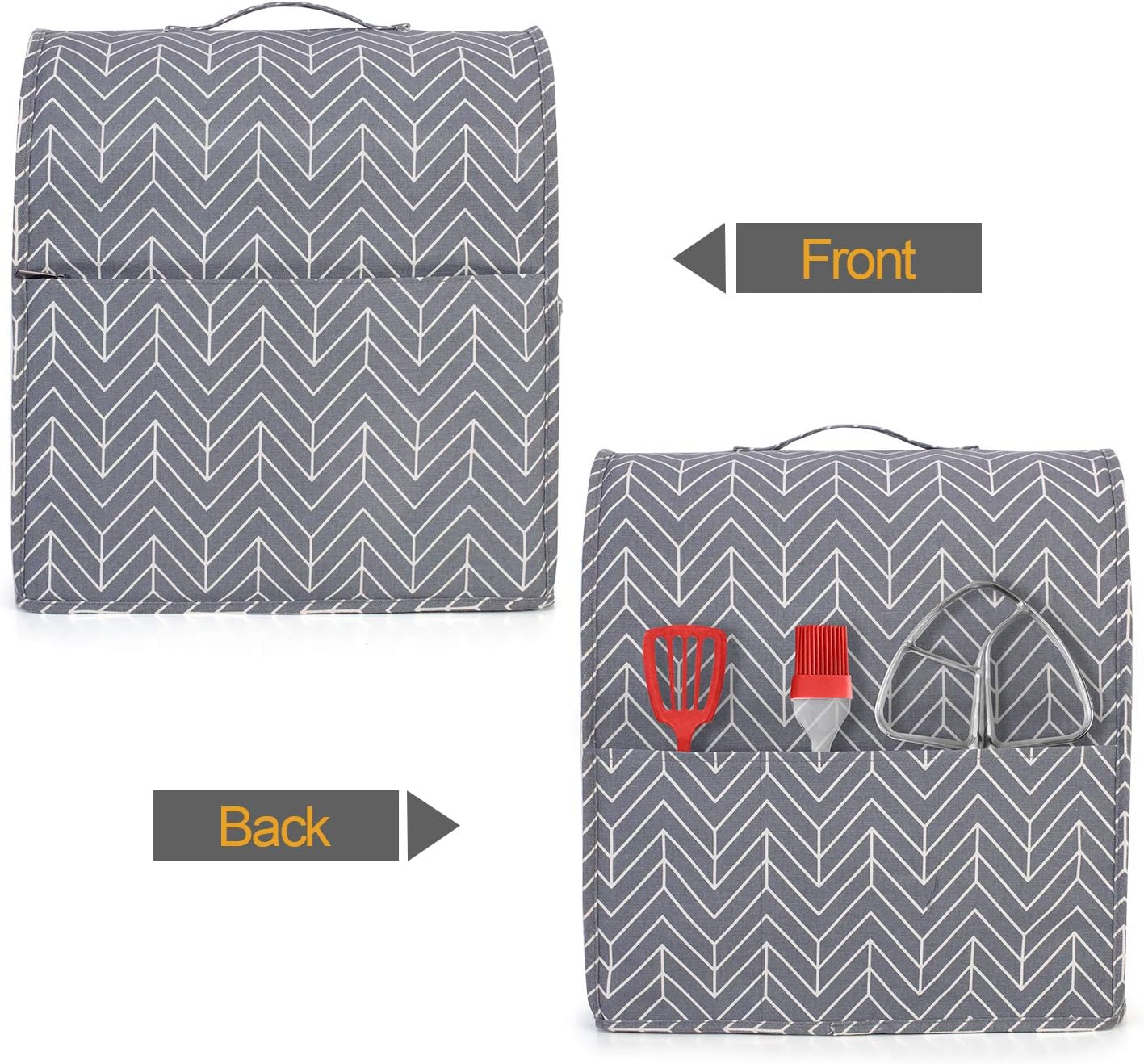 Yarwo Dust Cover for 6-8 qt Stand Mixer, Protective Stand Mixer Cover with Top Handle and Pockets for Extra Accessories, chevron