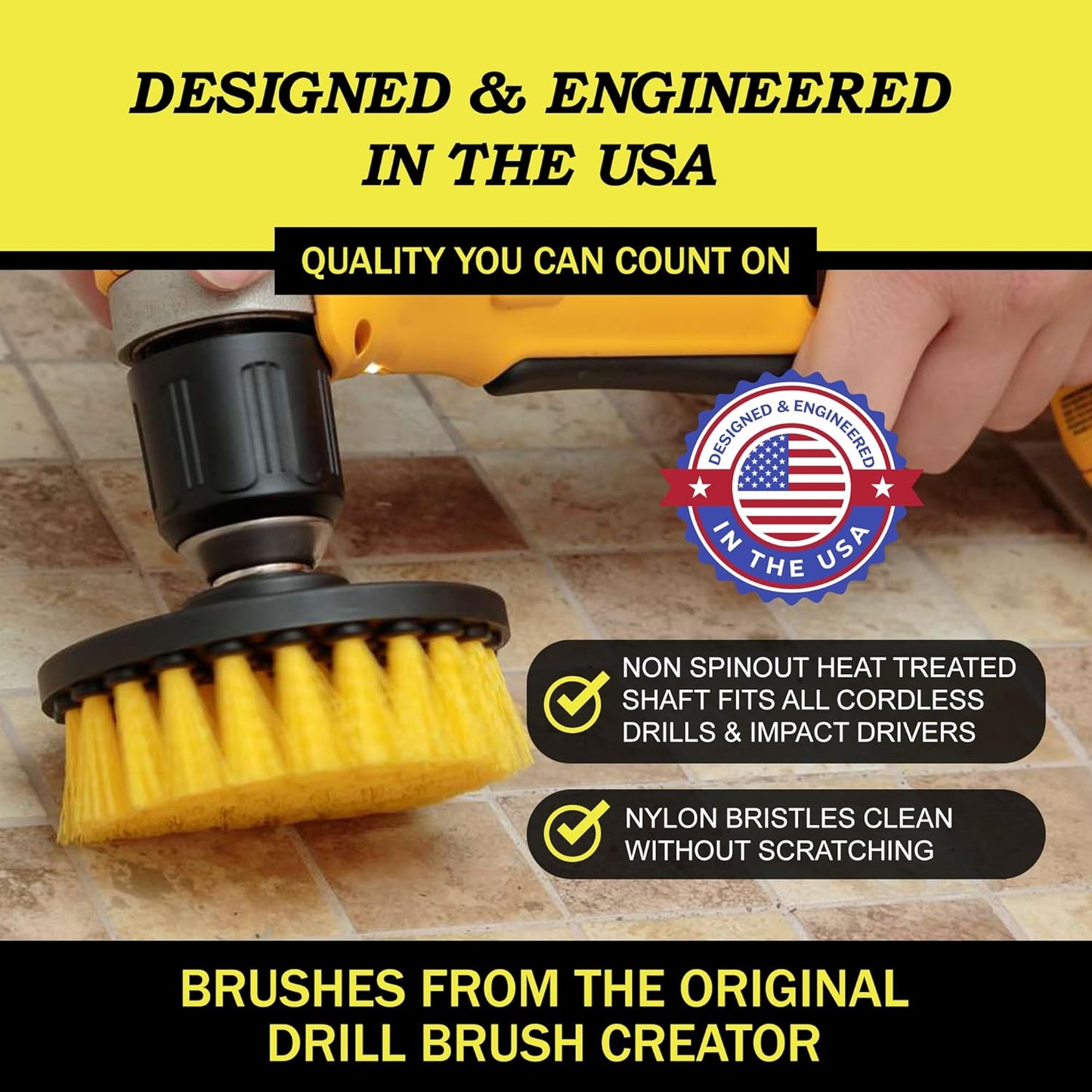 Drillbrush Drill Brush Attachment Set for Bathroom Cleaning – Power Scrubber Brush Kit for Tub, Tile, Shower, and Grout – All-Purpose Household Cleaning Brushes for Drill - Electric Grout Cleaner Kit