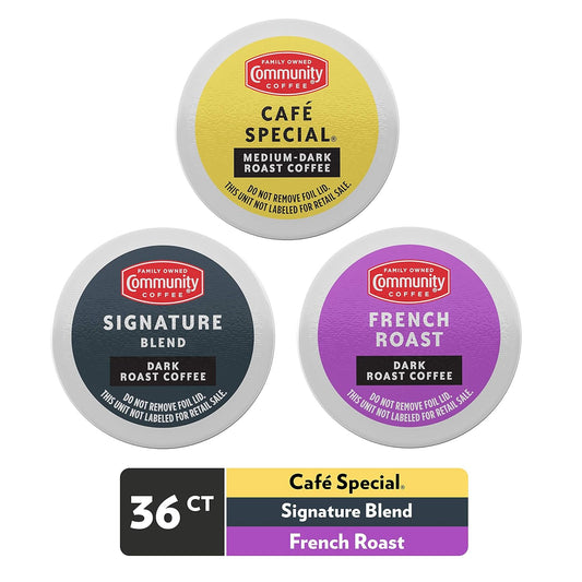 Community Coffee Dark Roast Coffee Pods Variety Pack, 36 Count, Dark Roast, Compatible with Keurig 2.0 K-cup Brewers (12 Count, Pack of 3)