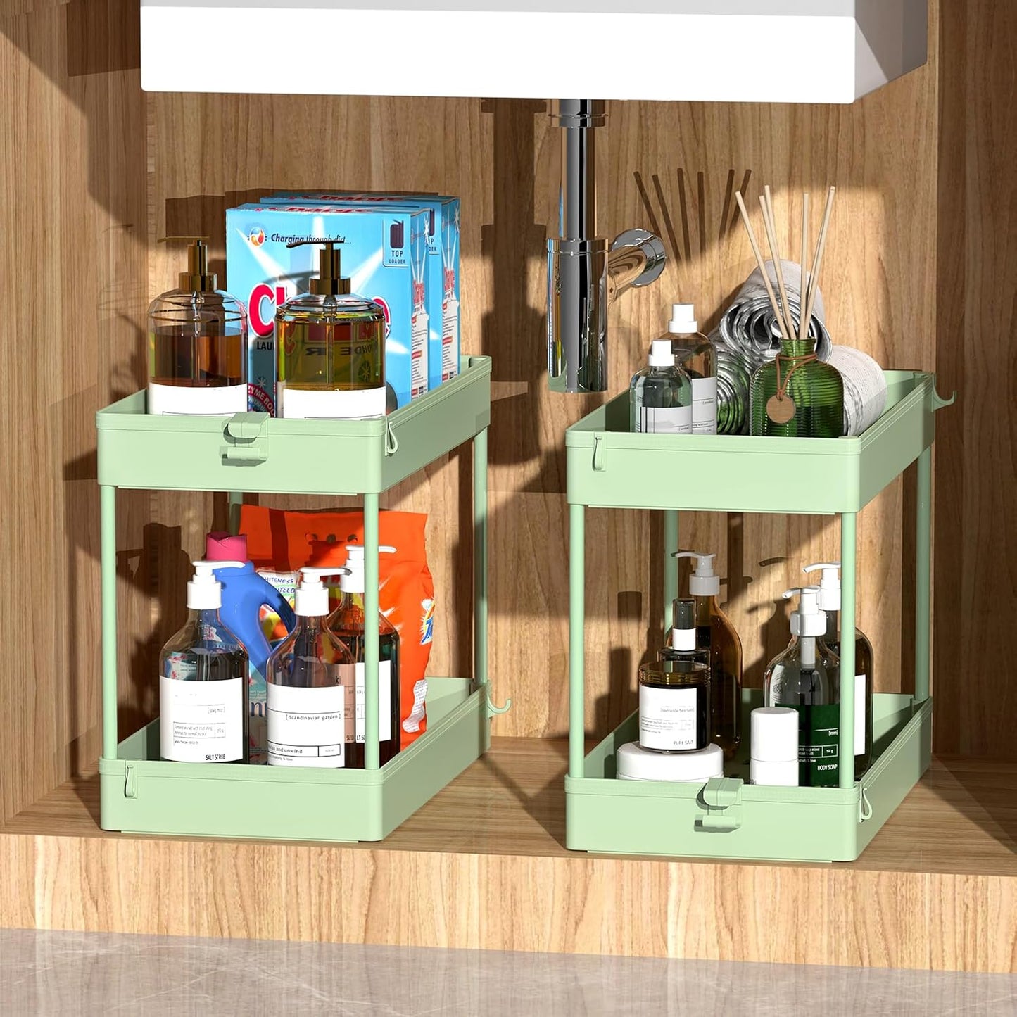 SPACEKEEPER Storage Cart 4-Tier, Bathroom Rolling Cart Utility Storage Organizer Shelf Mobile Shelving Unit for Kitchen Living Room Bathroom Laundry Room & Dressers, Green