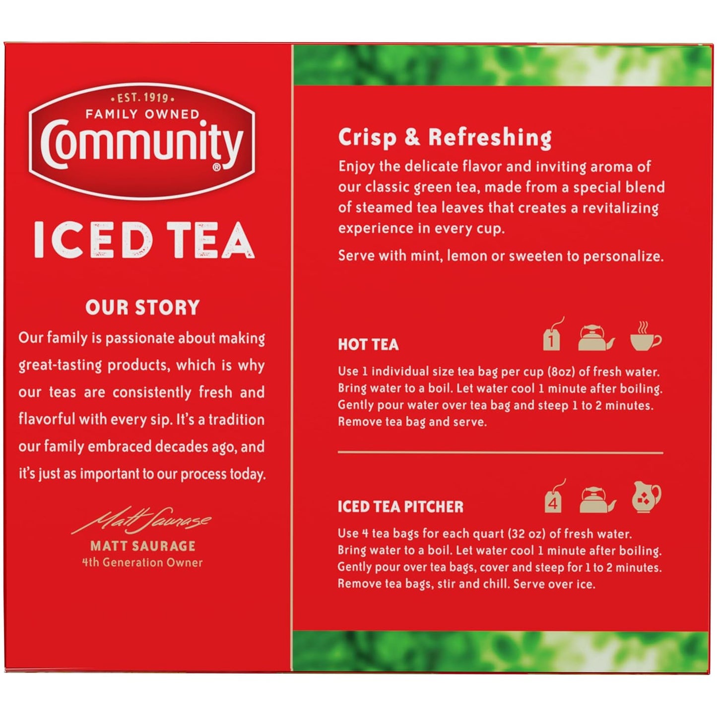 Community Coffee Green Tea Bags, Individual Size, 48 Count (Pack of 1)