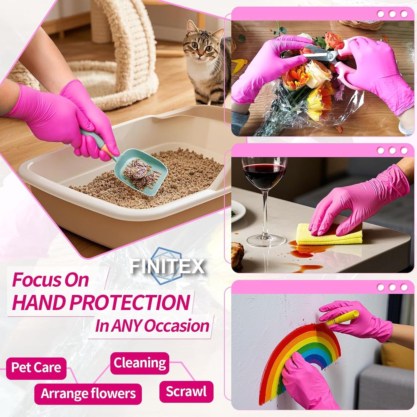 FINITEX Nitrile Disposable Latex-Free Gloves - 3.5mil 100PCS Powder-Free Latex Free Cleaning Medical Exam Food Gloves