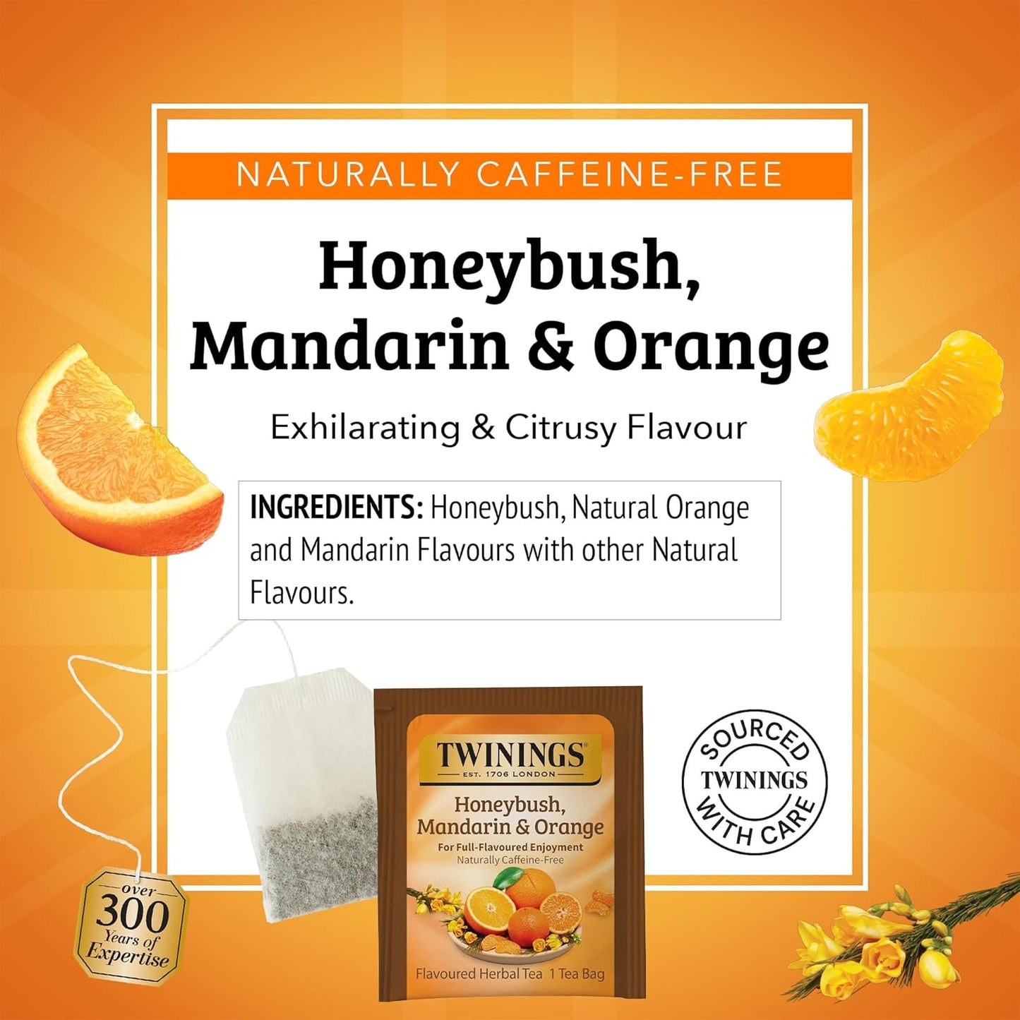 Twinings Honeybush, Mandarin, & Orange Herbal Tea Individually Wrapped Bags, 20 Count (Pack of 6), Naturally Caffeine-Free, Enjoy Hot or Iced, 120 Teabags