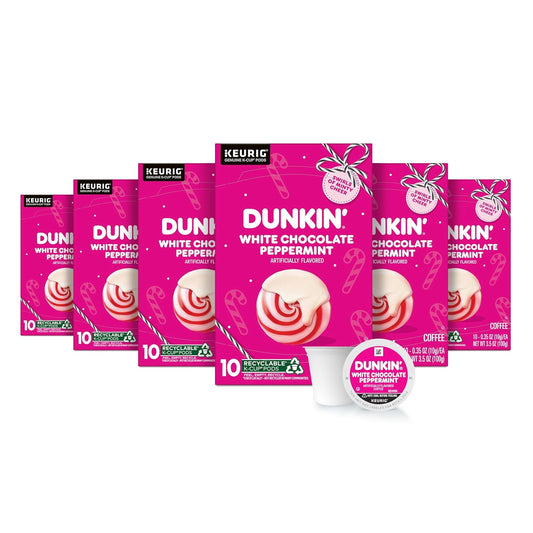 Dunkin’ White Chocolate Peppermint Artificially Flavored Coffee, K-Cup Pods, 60 Ct.