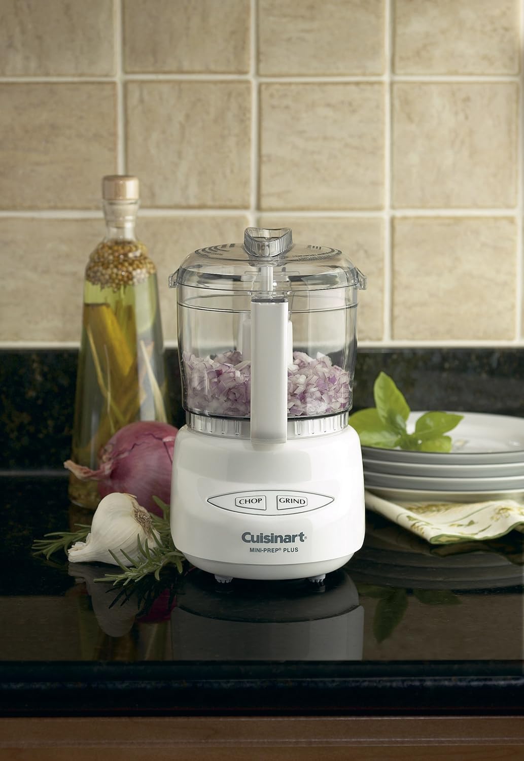 Cuisinart Mini-Prep Plus Food Processor, 24-Ounce Mini Food Processor to Chop Herbs, Vegetables, and Hard Cheese, 24-Ounce Work Bowl, Reversible Stainless Steel Blade, DLC-2A, White