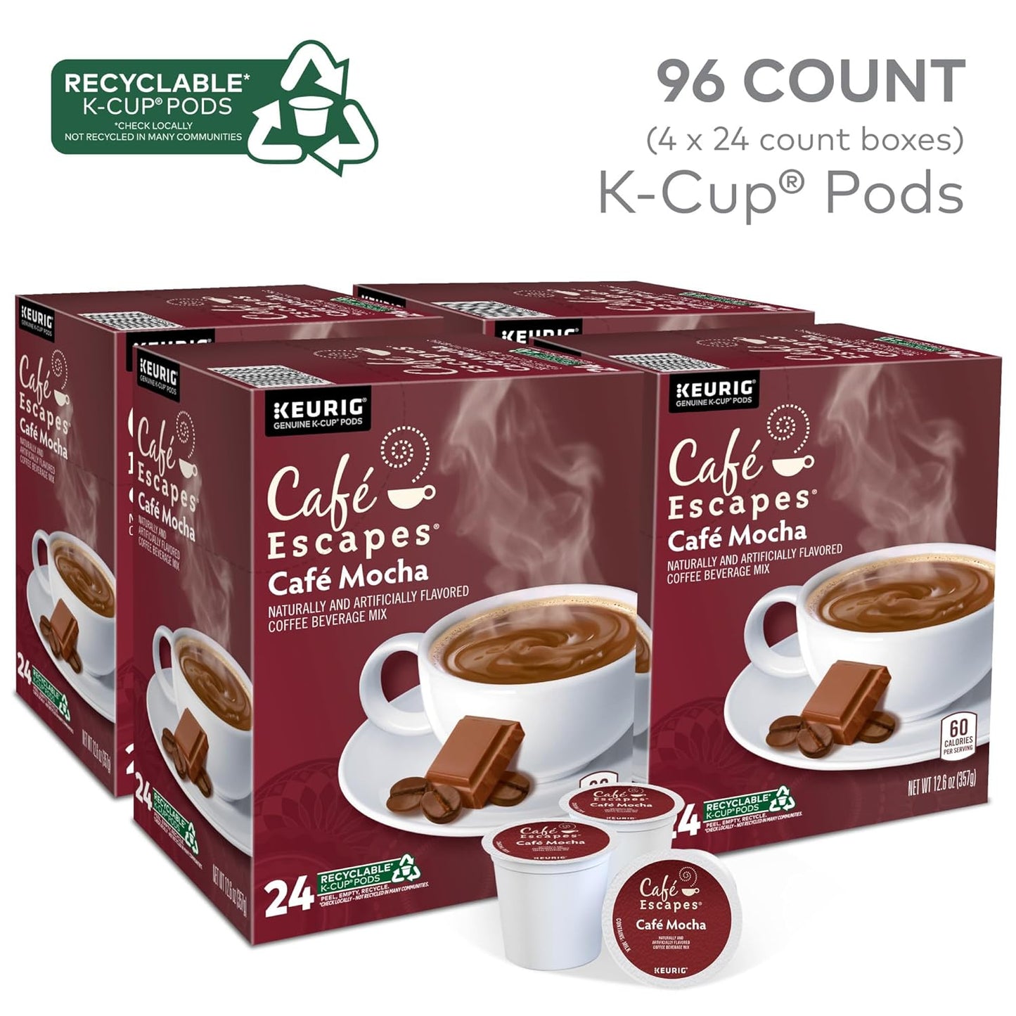 Cafe Escapes Cafe Mocha Keurig Single-Serve K-Cup Pods, 96 Count