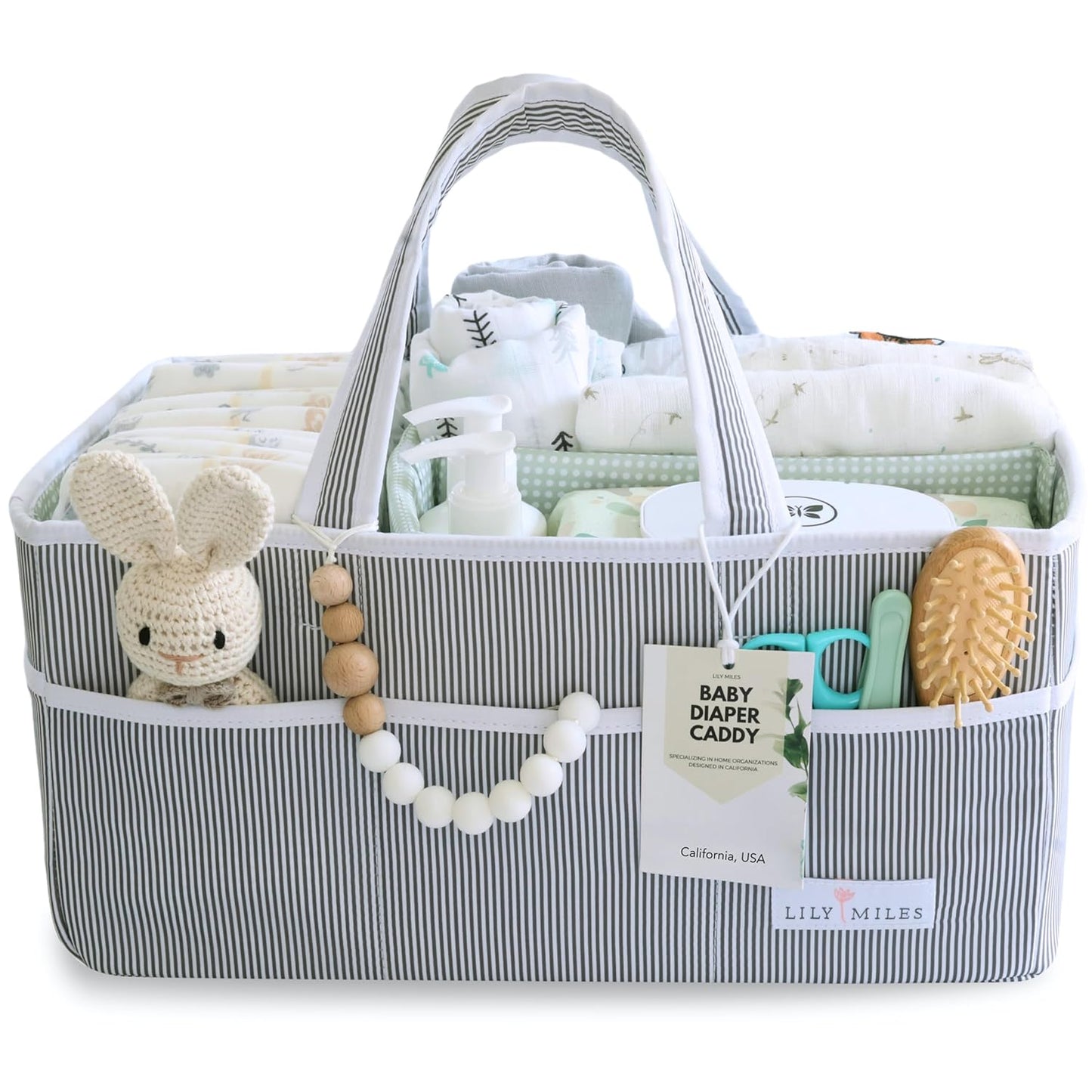 Lily Miles Baby Diaper Caddy Organizer - Large Tote Bag for Newborn essentials Boy or Girl - Baby Shower Basket - Nursery Must Haves - Registry Favorites - Newborn Caddie Car Travel