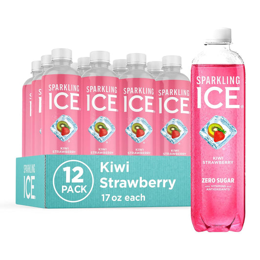 Sparkling Ice, Kiwi Strawberry Sparkling Water, Zero Sugar Flavored Water, with Antioxidants and Vitamins, Zero Sugar, 17 fl oz Bottles (Pack of 12)