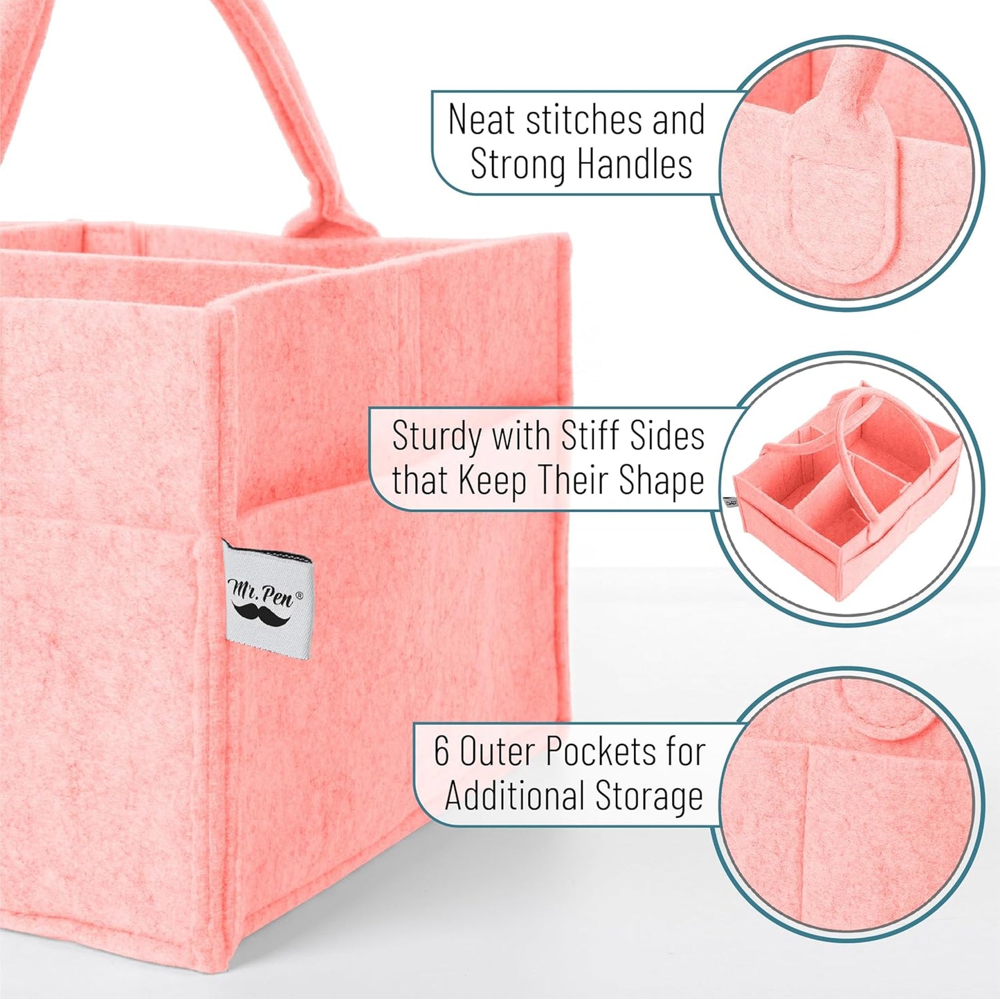 Mr. Pen- Baby Diaper Caddy Organizer, 2 Pack, Pink, Baby Caddy Organizer with Handle, Compact Size, Collapsible & Portable