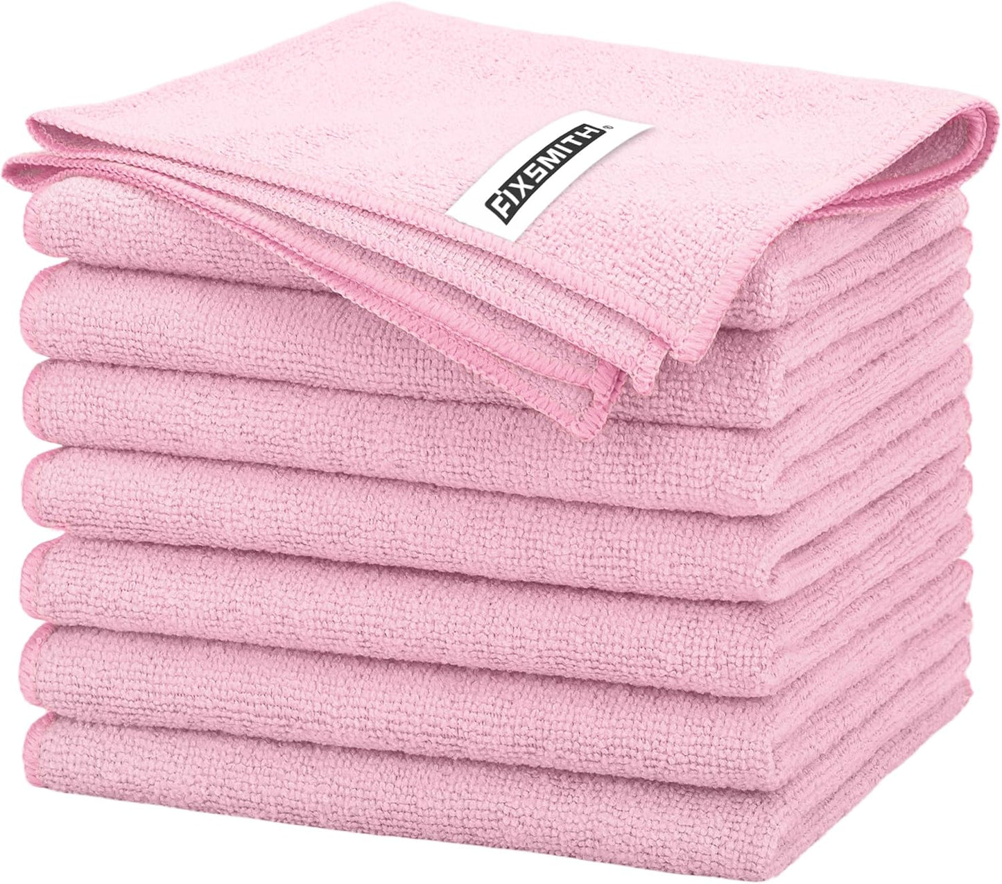 FIXSMITH Pink Microfiber Cleaning Cloth -Pack of 8, Highly Absorbent Cleaning Rags, 16"X12" All Purpose Cleaning Towels for Housekeeping, Kitchen, Car, Lint Free and Reusable Microfiber Towels