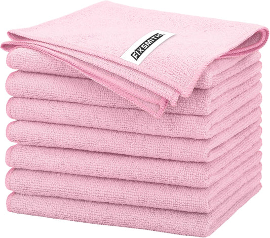 FIXSMITH Pink Microfiber Cleaning Cloth -Pack of 8, Highly Absorbent Cleaning Rags, 16"X12" All Purpose Cleaning Towels for Housekeeping, Kitchen, Car, Lint Free and Reusable Microfiber Towels