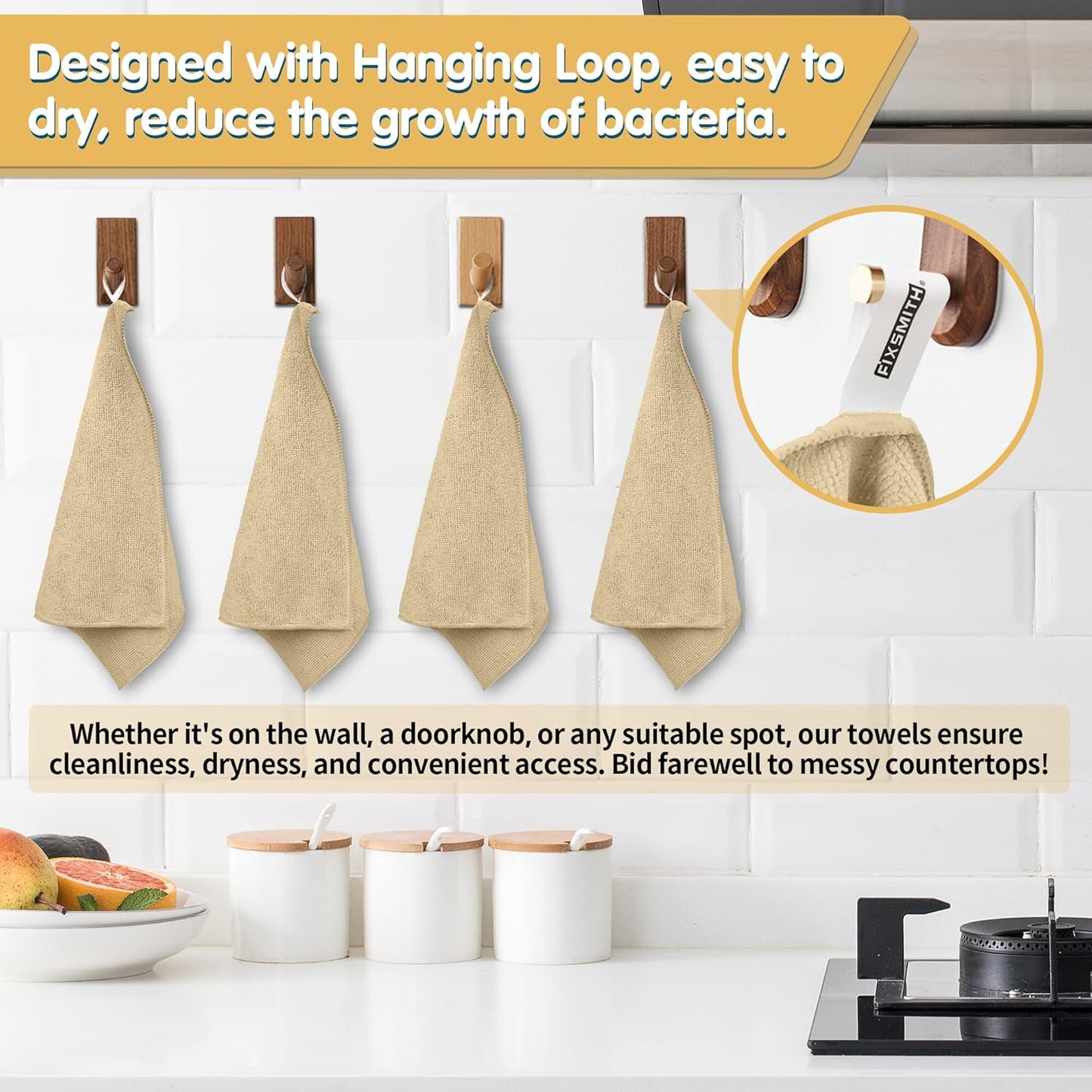 FIXSMITH Beige Microfiber Cleaning Cloth -Pack of 8, Highly Absorbent Cleaning Rags, 16"X12" All Purpose Cleaning Towels for Housekeeping, Kitchen, Car, Lint Free and Reusable Microfiber Towels