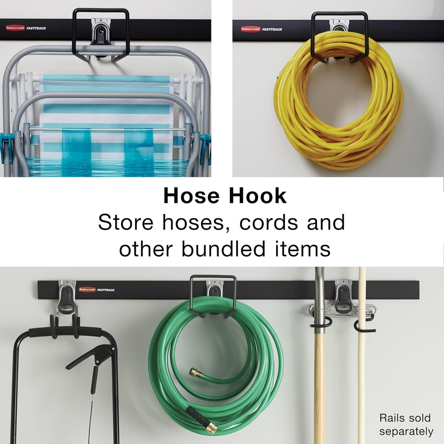 Rubbermaid Garage FastTrack Hose Hook Satin Nickel Wall Mounted Storage System Holds up to 50 pounds for Home/Garage