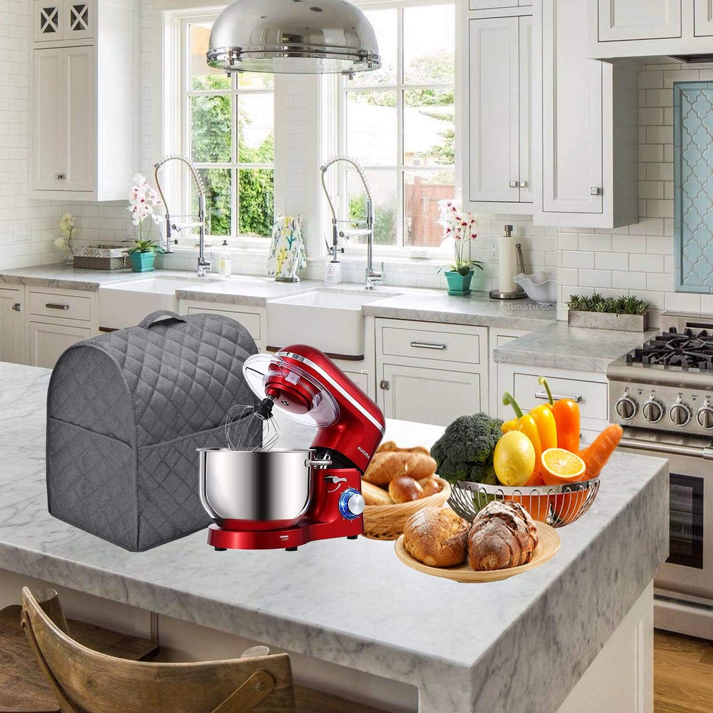 Stand Mixer Dust Cover with 3 Pockets Compatible with KitchenAid Tilt Head, Easy Cleaning,Can Ironable (Dark Gray, Fits for 4.5-Quart and All 5-Quart)