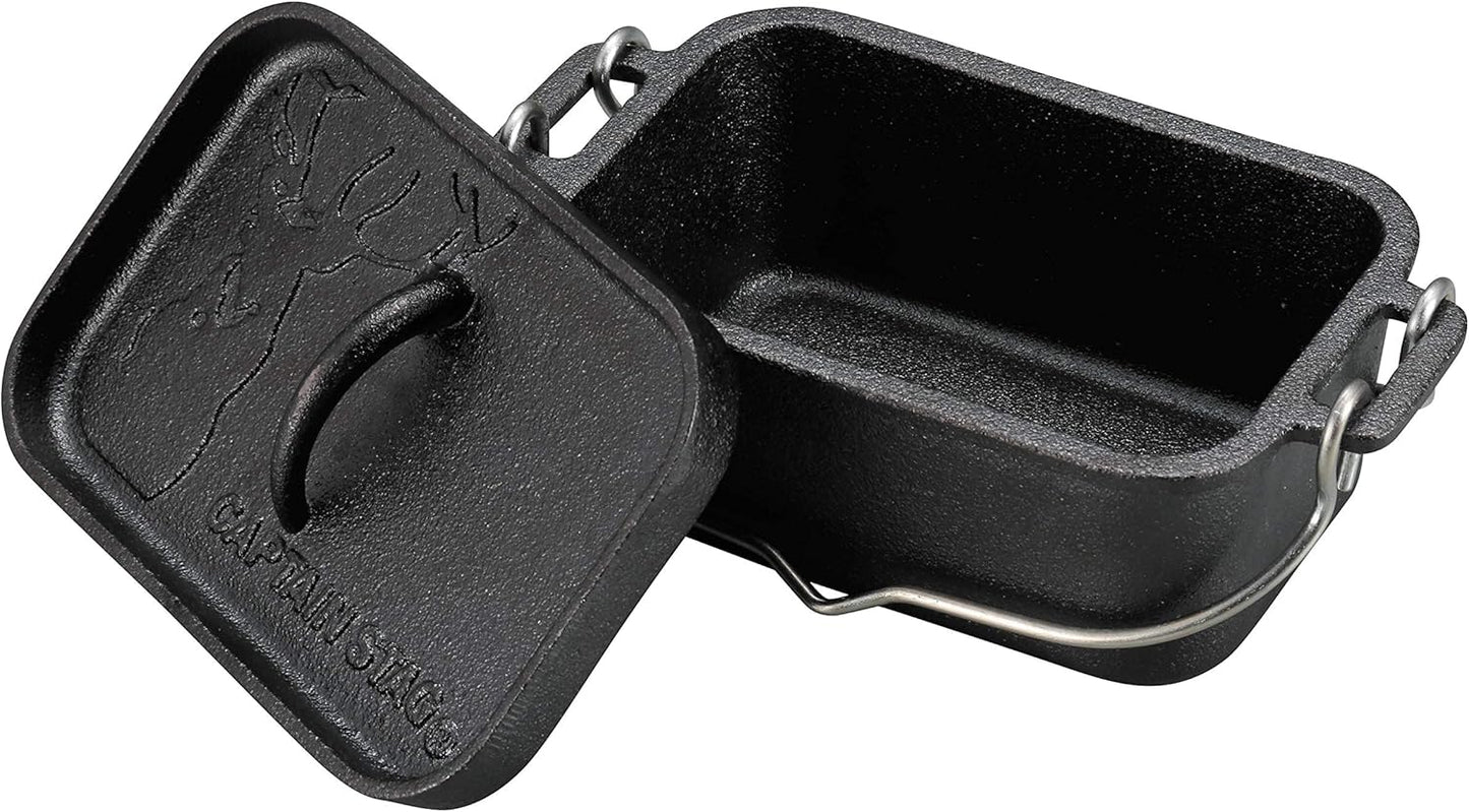 Captain Stag UG-3062 Dutch Oven, Iron Casting, Square Shape, Mini Dutch Oven, Width 8.1 x Depth 5.1 x Height 3.5 inches (205 x 130 x 90 mm), Full Water Capacity: 25.5 fl oz (750 ml), No Seasoning