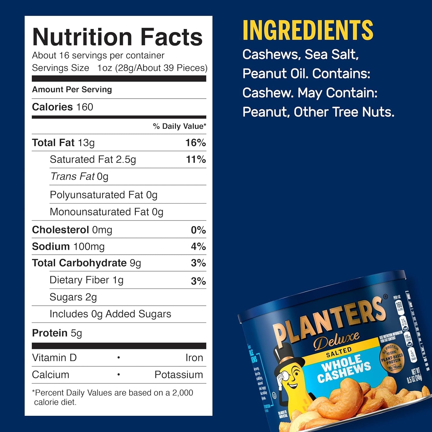Planters Deluxe Whole Cashews (8.5 oz Canister)