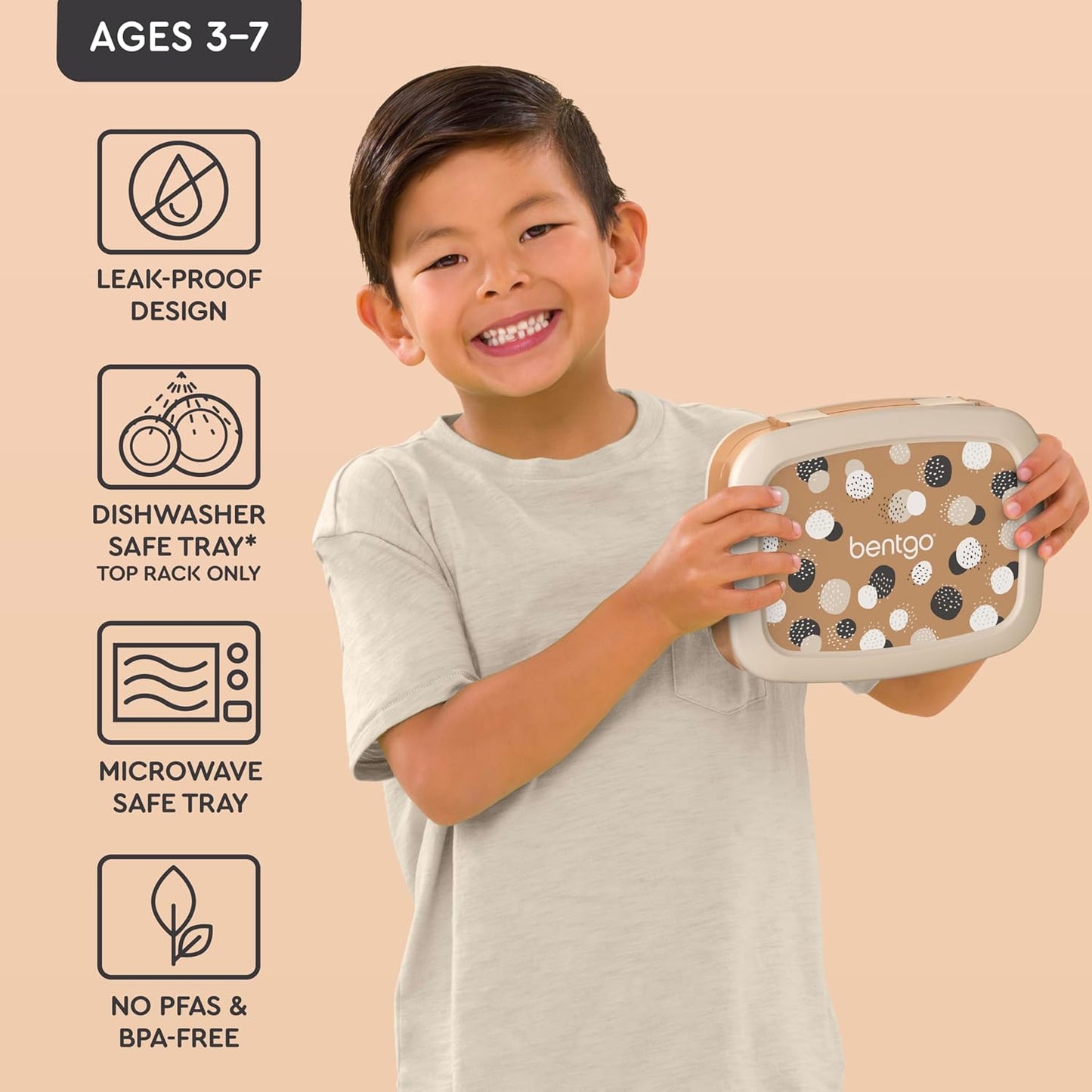 Bentgo Kids 5-Compartment Leak-Proof Bento-Style Lunch Box (Whimsy & Wonder Collection) - Ideal for Ages 3-7, Drop-Proof & Durable, Dishwasher Safe, & PFAS & BPA-Free Materials (Spots & Dots)