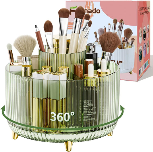 360° Rotate Makeup Brush Holder Organizer, Makeup Organizers Countertop, Makeup organization and Skincare Storage for Vanity, Desktop, Bathroom (Clear Green)