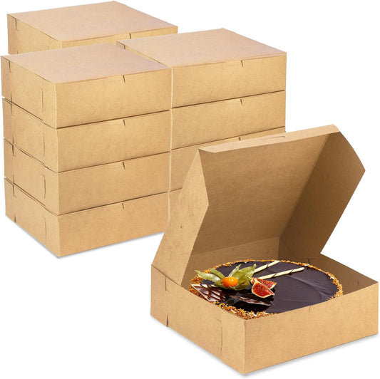 Fit Meal Prep 10 Pack Kraft Bakery Boxes, 9 x 9 x 3 Inches Brown Pastry Boxes, Cardboard Treat Boxes Pie Boxes Cookie Boxes Dessert Boxes for Cupcakes, Chocolates, Donuts, Macarons