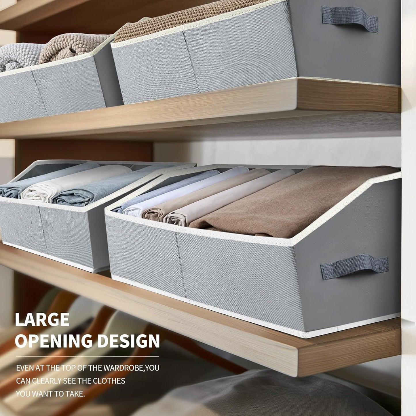 Trapezoid Closet Shelf Organizer - Large Baskets for Organizing, Fabric Storage Cubes for Shelves, Storag Organizers Bins for Clothes, Blankets, 3 Pack, Grey