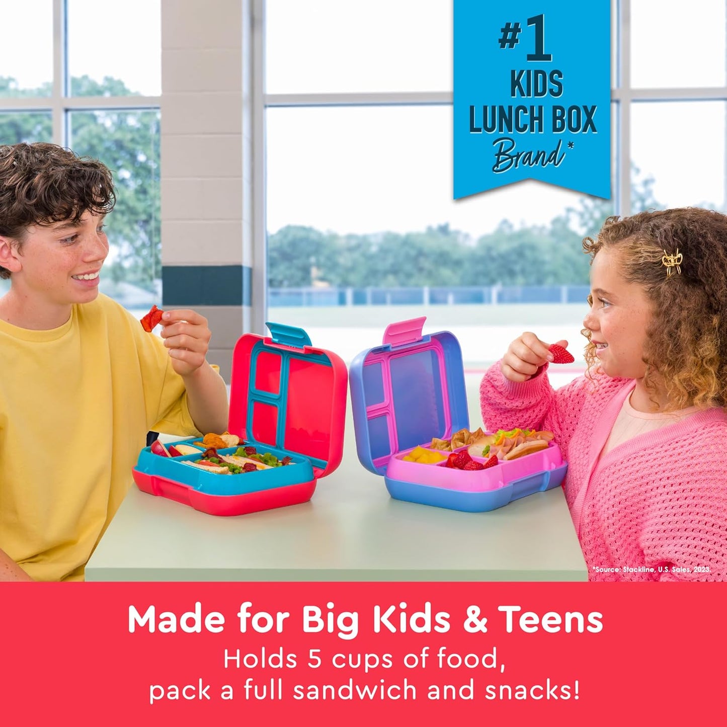 Bentgo Pop - Leak-Proof Lunch Box & Removable Divider for Ages 8+ & Teens - Lunch Container Holds 5 Cups of Food; 3-4 Compartments; Microwave/Dishwasher Safe; 2 Year Warranty (Flame Red/Turquoise)