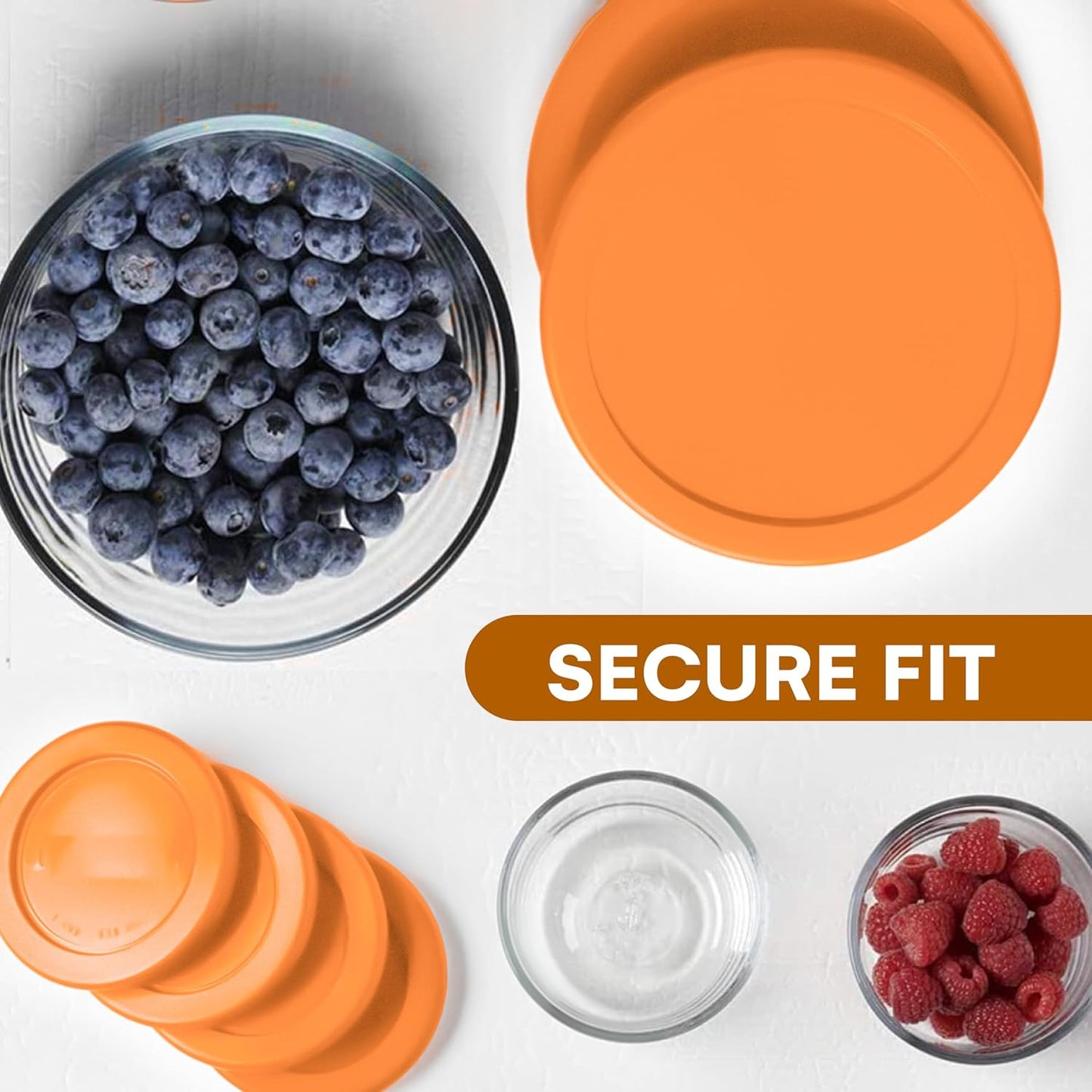 Lids for Pyrex and Anchor Round Glass Containers (4-Cups, Orange-4PK)