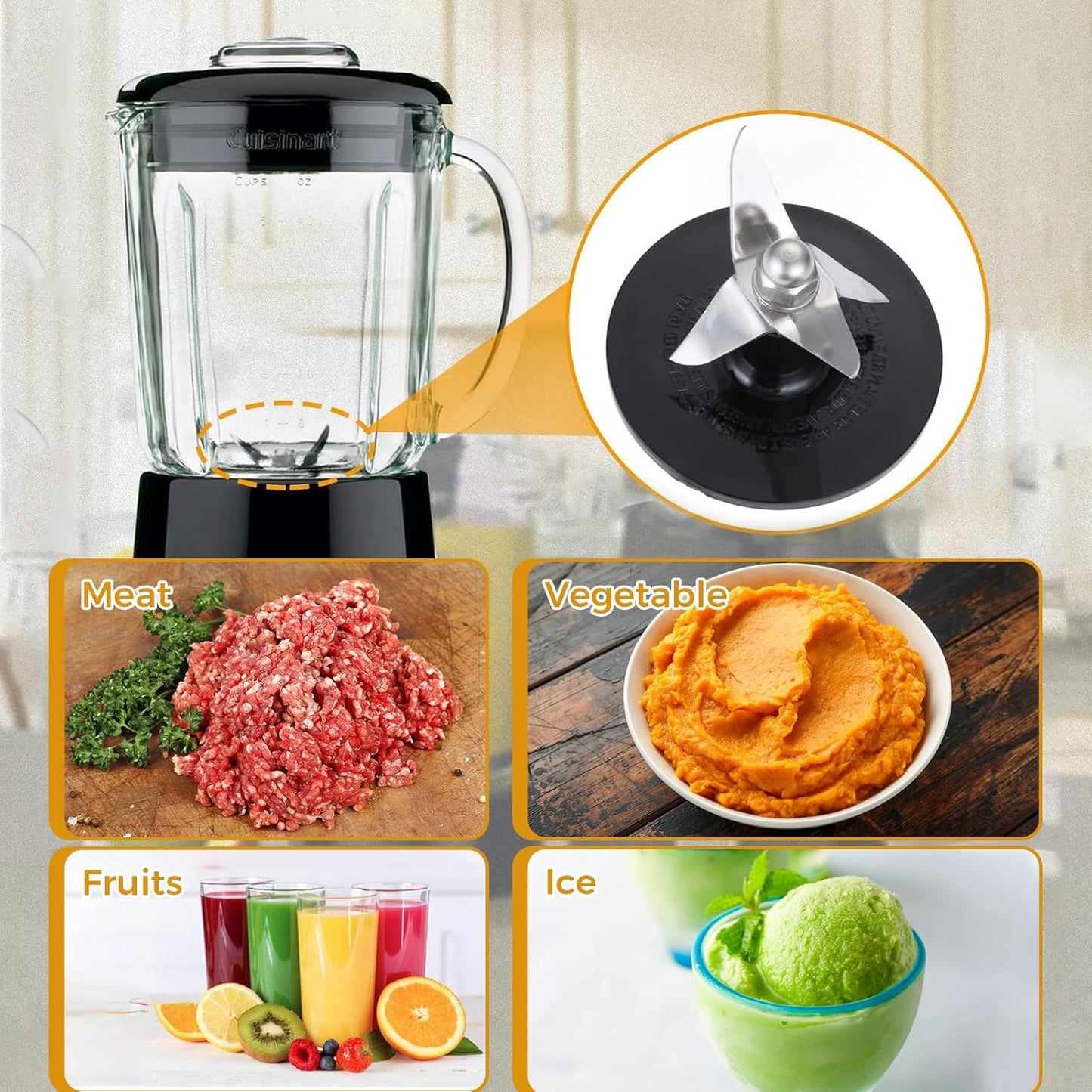 SPB-456-2 Blender Blade Assembly with 2 Pcs Blender Gaskets Ring, Replacement for Cuisinart CBT-500, SB5600, CB600, BFP703, BFP-703, BFP703B, BFP-703CH, SPB7, SPB-7BK, CB8, CB9, BFP-703