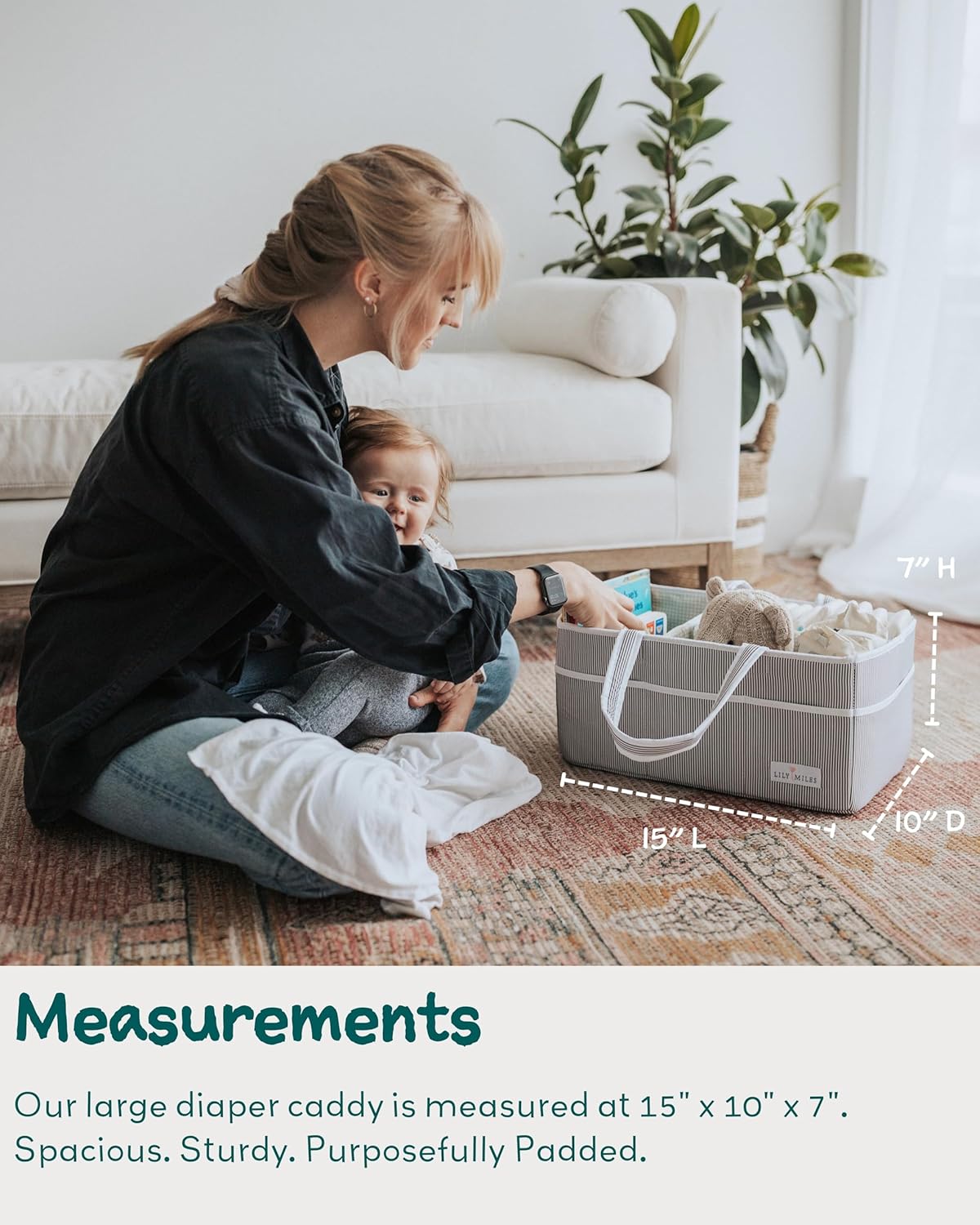 Lily Miles Baby Diaper Caddy Organizer - Large Tote Bag for Newborn essentials Boy or Girl - Baby Shower Basket - Nursery Must Haves - Registry Favorites - Newborn Caddie Car Travel