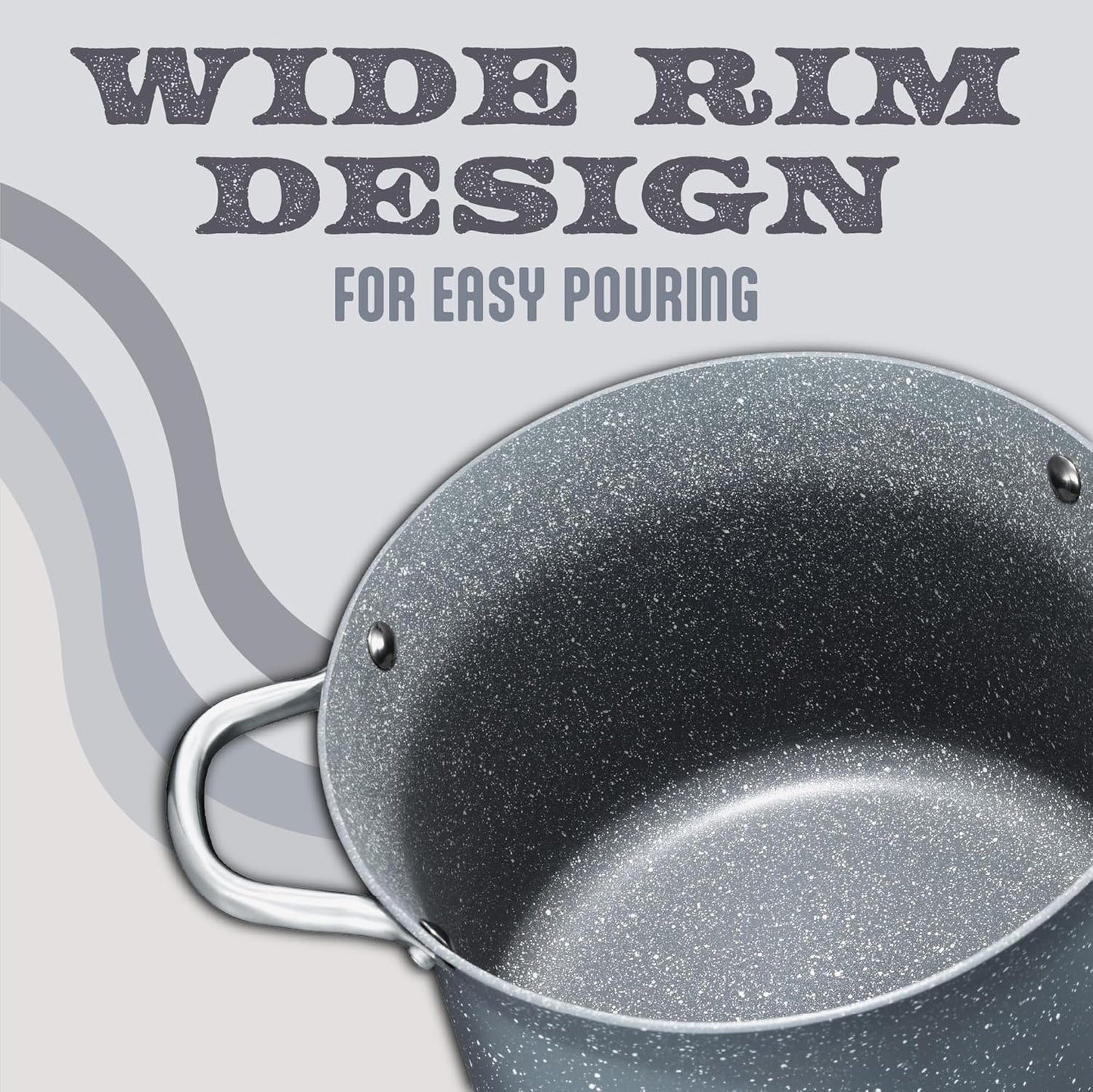 Concord Granite Nonstick 7 Quart Stock Pot Cookware Set (Induction Compatible) (Grey)