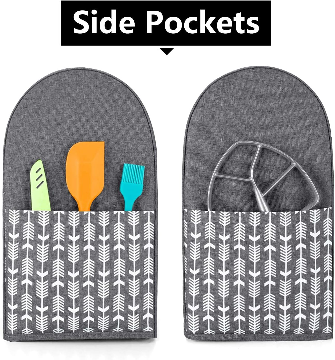 Yarwo Stand Mixer Cover Compatible with 6-8 Quart KitchenAid Mixer, Protective Dust Cover with Top Handle and Pockets for Accessories, Gray with Arrow