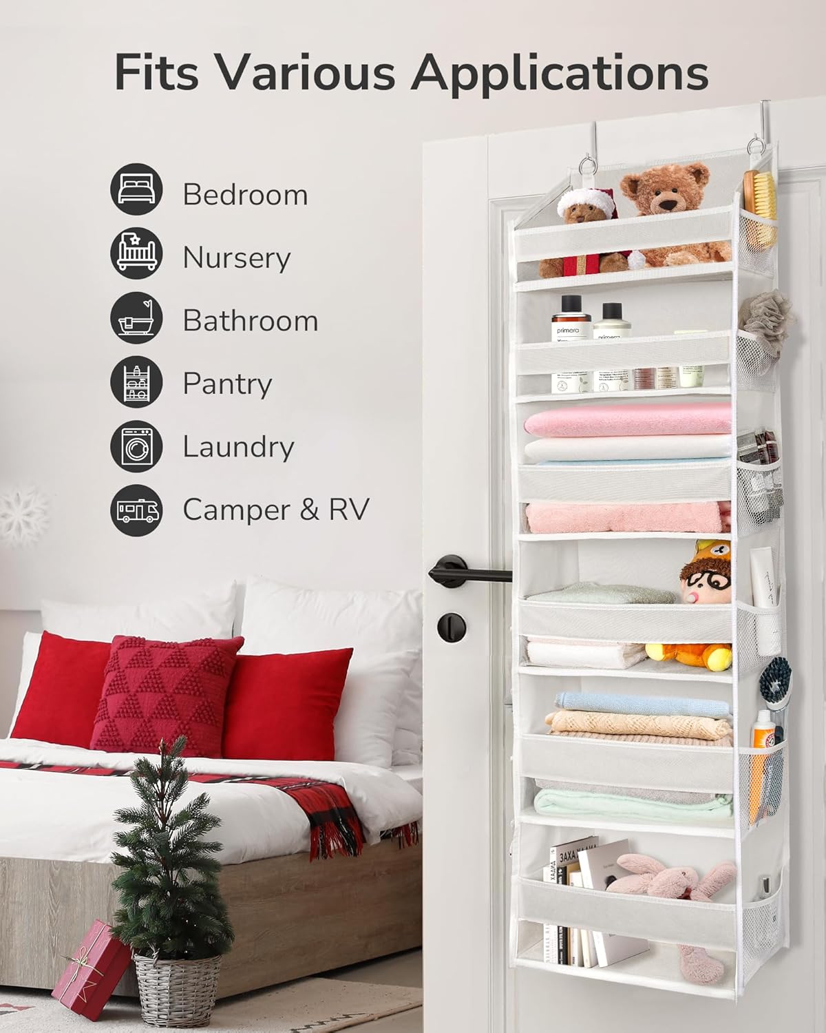 ULG Over The Door Organizer with 6 Large Pockets 12 Side Pockets, 50lbs Weight Capacity Door Hanging Organizer for Bedroom, Bathroom, Pantry, Nursery Storage, Beige