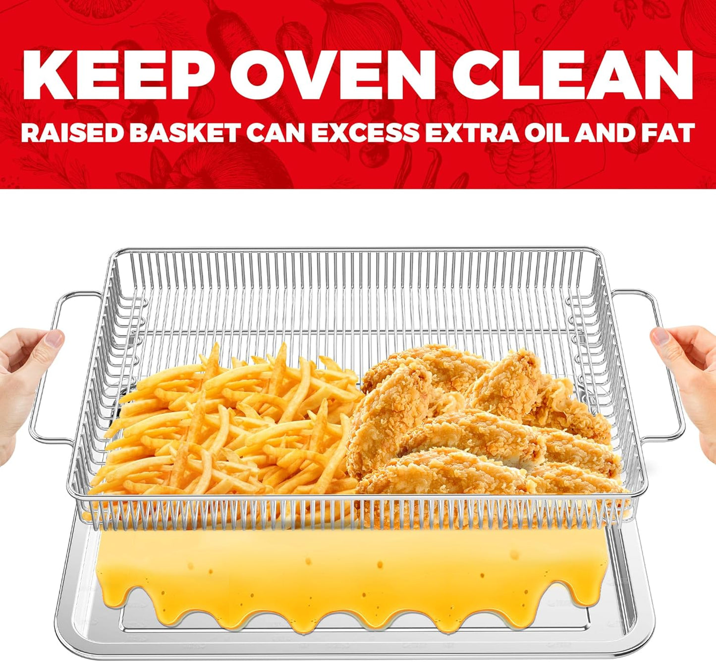 Air Fryer Basket for Oven, Air Fryer Basket and Stainless Steel Baking Tray Pant Oven Air Fryer Pan Rack for Cooking Baking Dishwasher and Broiling (13.9in * 8.8in &12.9 in * 9.7 in)