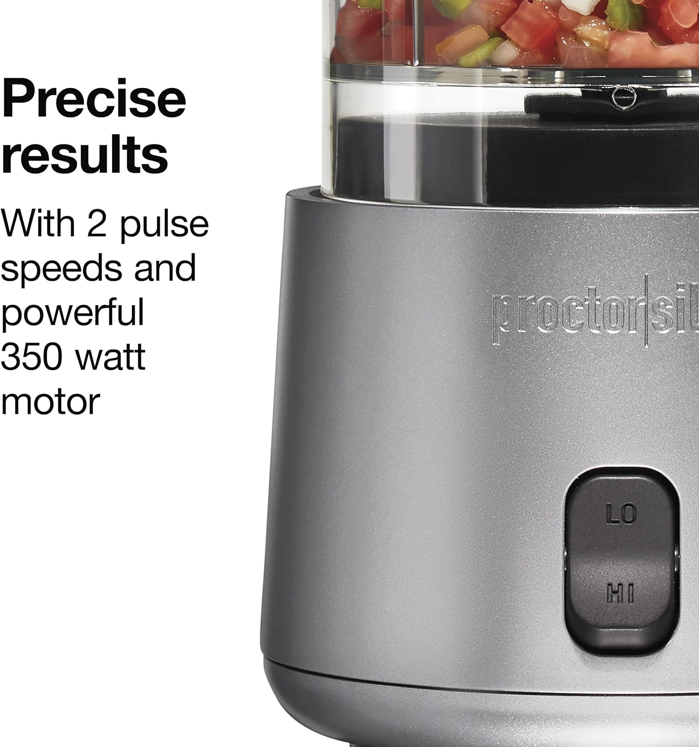 Proctor Silex Durable Electric Vegetable Chopper & Mini Food Processor with 2 Speeds for Chopping, Puree & Emulsify, 3.5 Cups, Silver