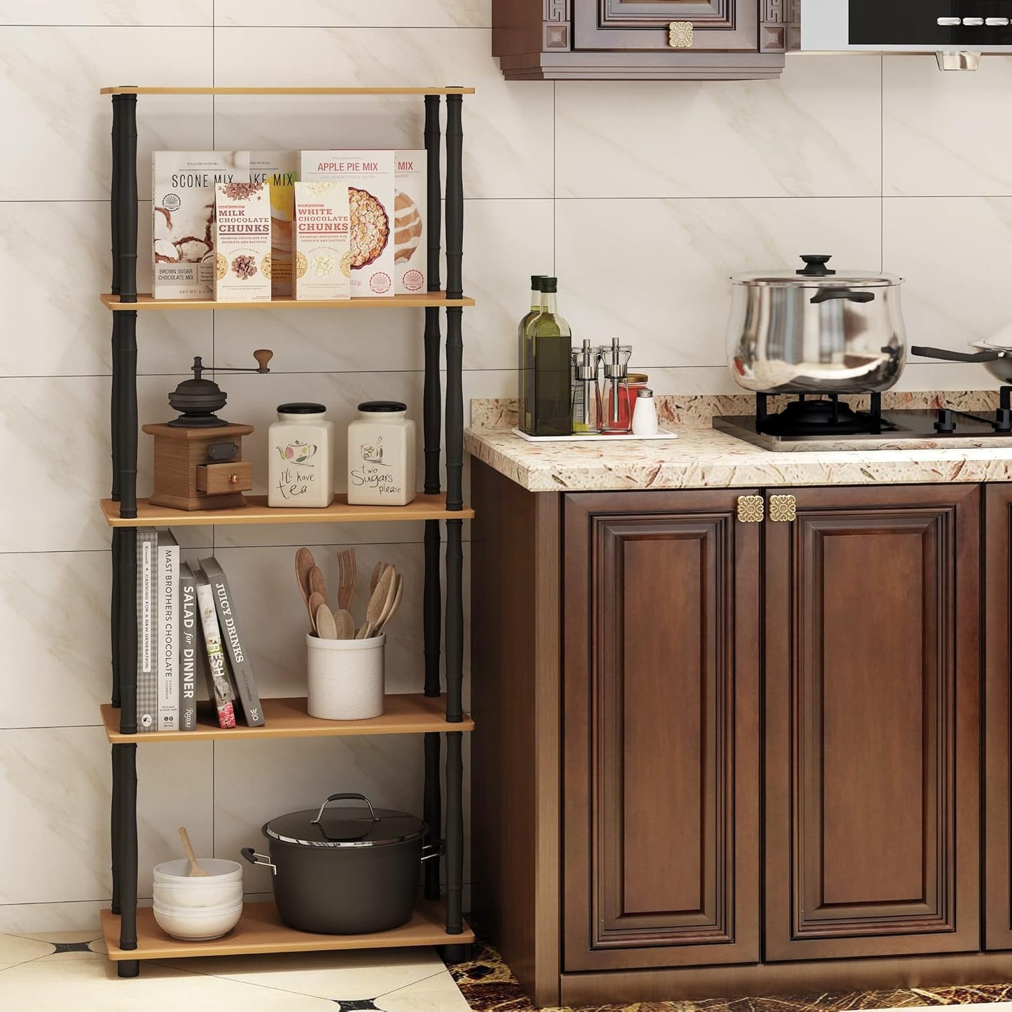 Furinno Turn-N-Tube 5-Tier Multipurpose Shelf / Display Rack / Storage Shelf / Bookshelf, Classic Tubes, Light Cherry/Black