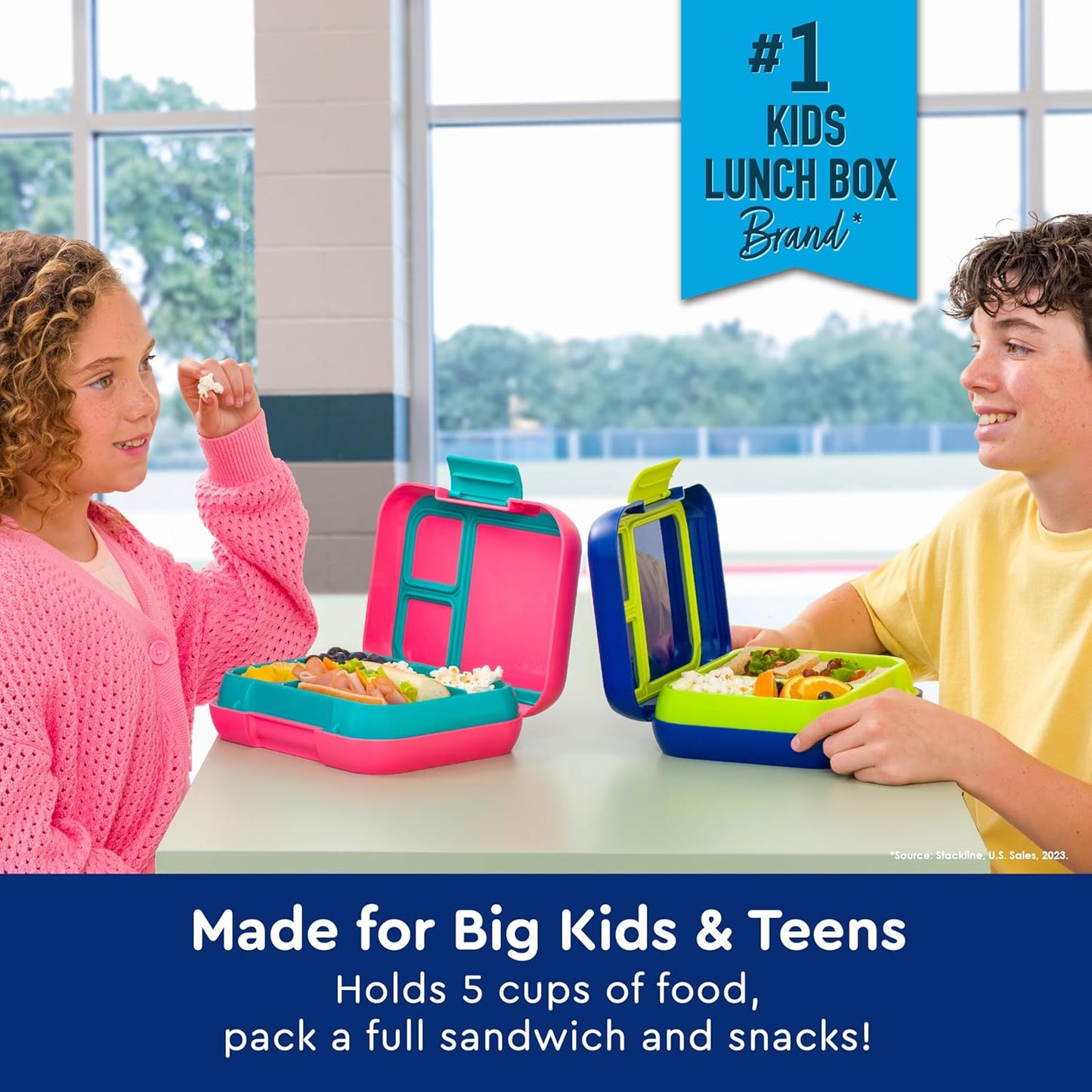 Bentgo Pop - Leak-Proof Lunch Box & Removable Divider for Ages 8+ & Teens - Lunch Container Holds 5 Cups of Food; 3-4 Compartments; Microwave/Dishwasher Safe; 2 Year Warranty (Navy Blue/Chartreuse)